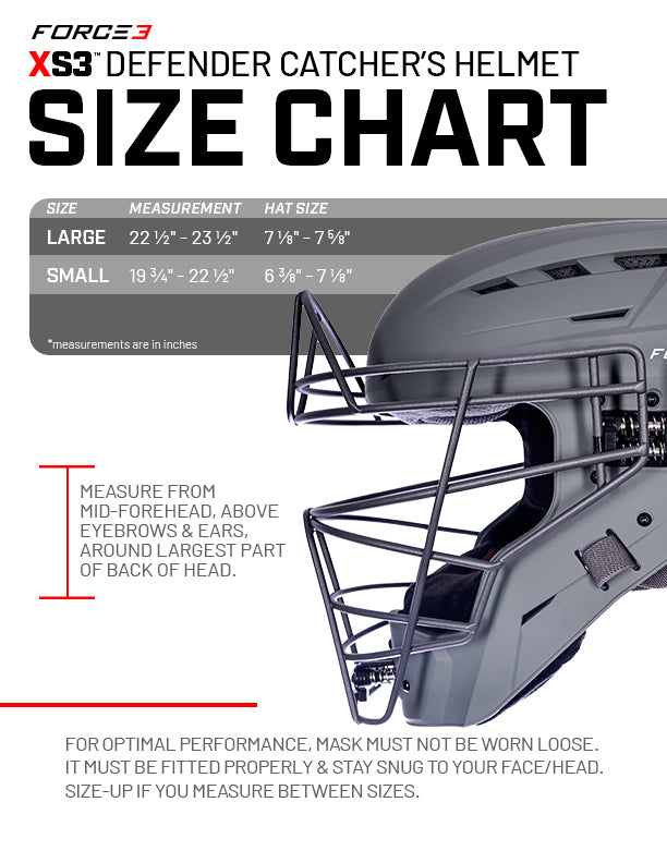 FORCE3 XS3® PRO Catchers Helmet - NOCSAE Certified Gloss Finish Baseball Catcher's Mask for Youth & Adult Players - Perfect for Games, Training & Safety Protection