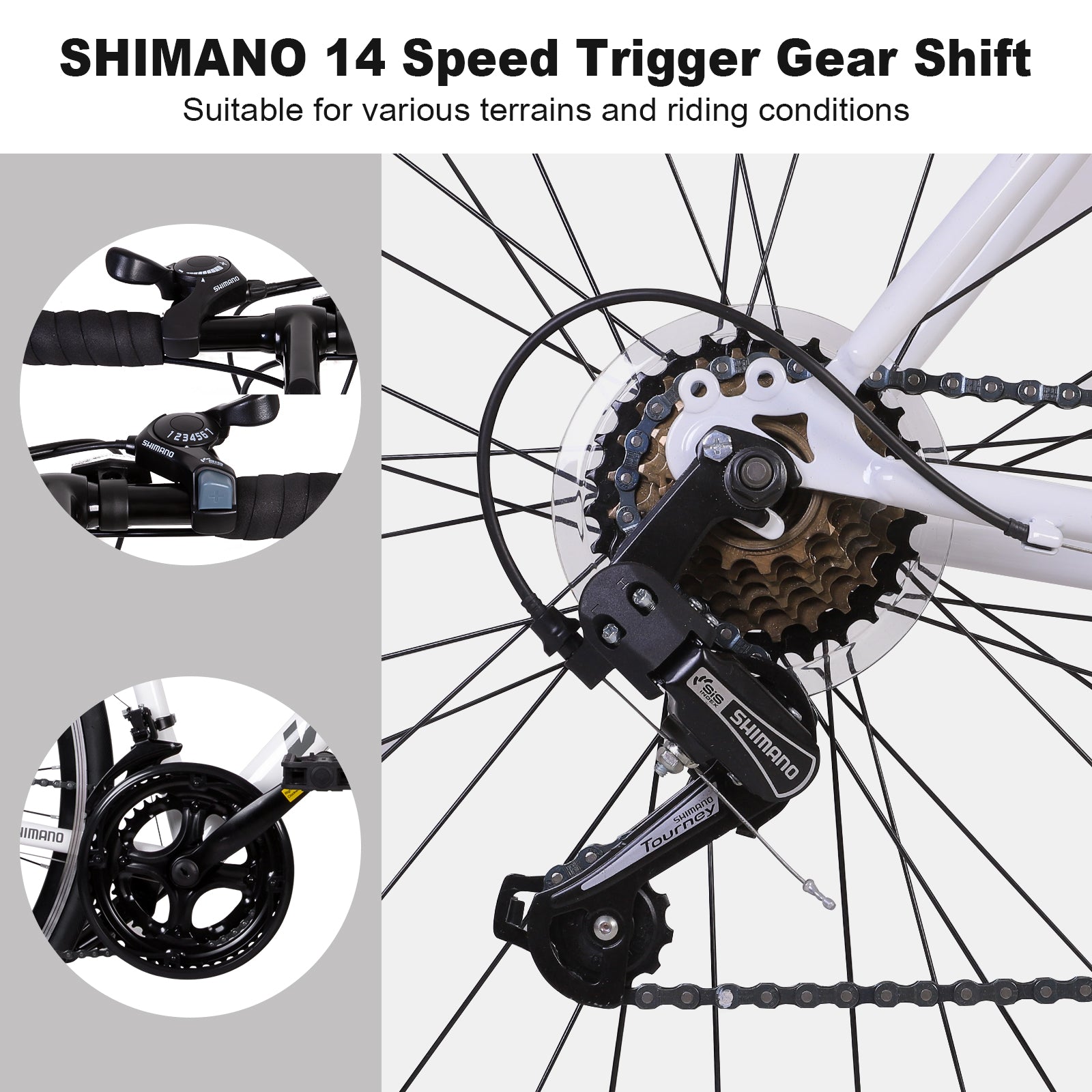 WEIZE 700C Road Bike - Shimano 14 Speed Commuter Bicycle with Drop Bar & Caliper Brakes - High Carbon Steel Hybrid Bike for Men & Women - Perfect for Urban Commuting, Fitness Riding & Weekend Adventures (White)