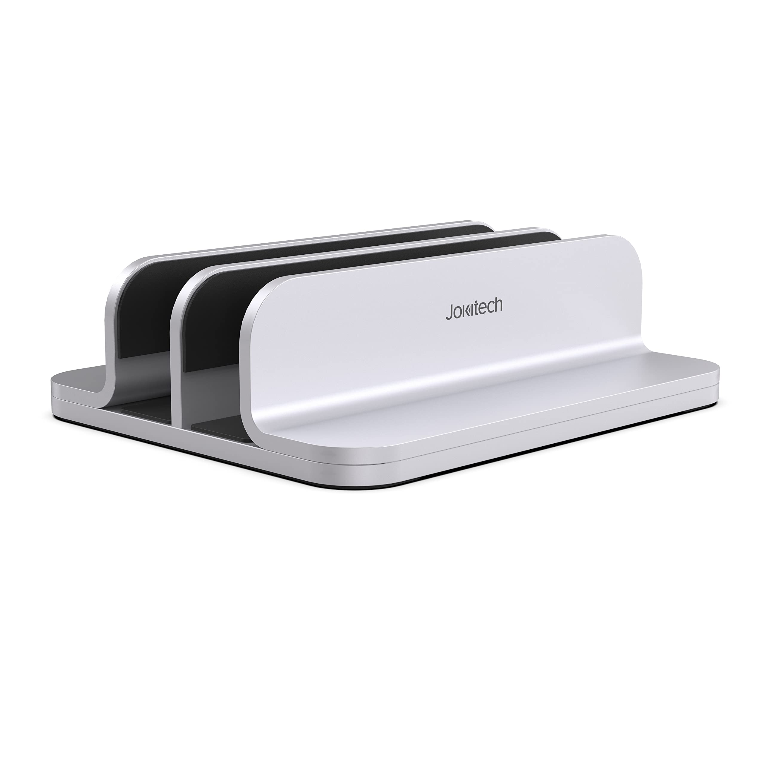 Premium Double Aluminum Laptop Vertical Stand Organizer | Heavy-Duty Notebook Computer Holder for MacBook Air/Pro, Mac Mini, iPad Pro & Apple TV | Space-Saving Silver Desktop Organizer for Home & Office Workspaces