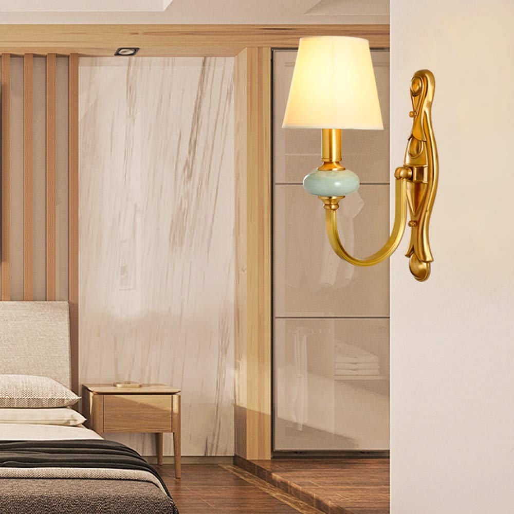 Modern Ceramic Wall Light Fixture with E14 Screw Base - Energy Saving LED Bulb for Bedroom, Living Room & Hallway - Copper Finish Wall Lamp for Stylish Home Interior Lighting