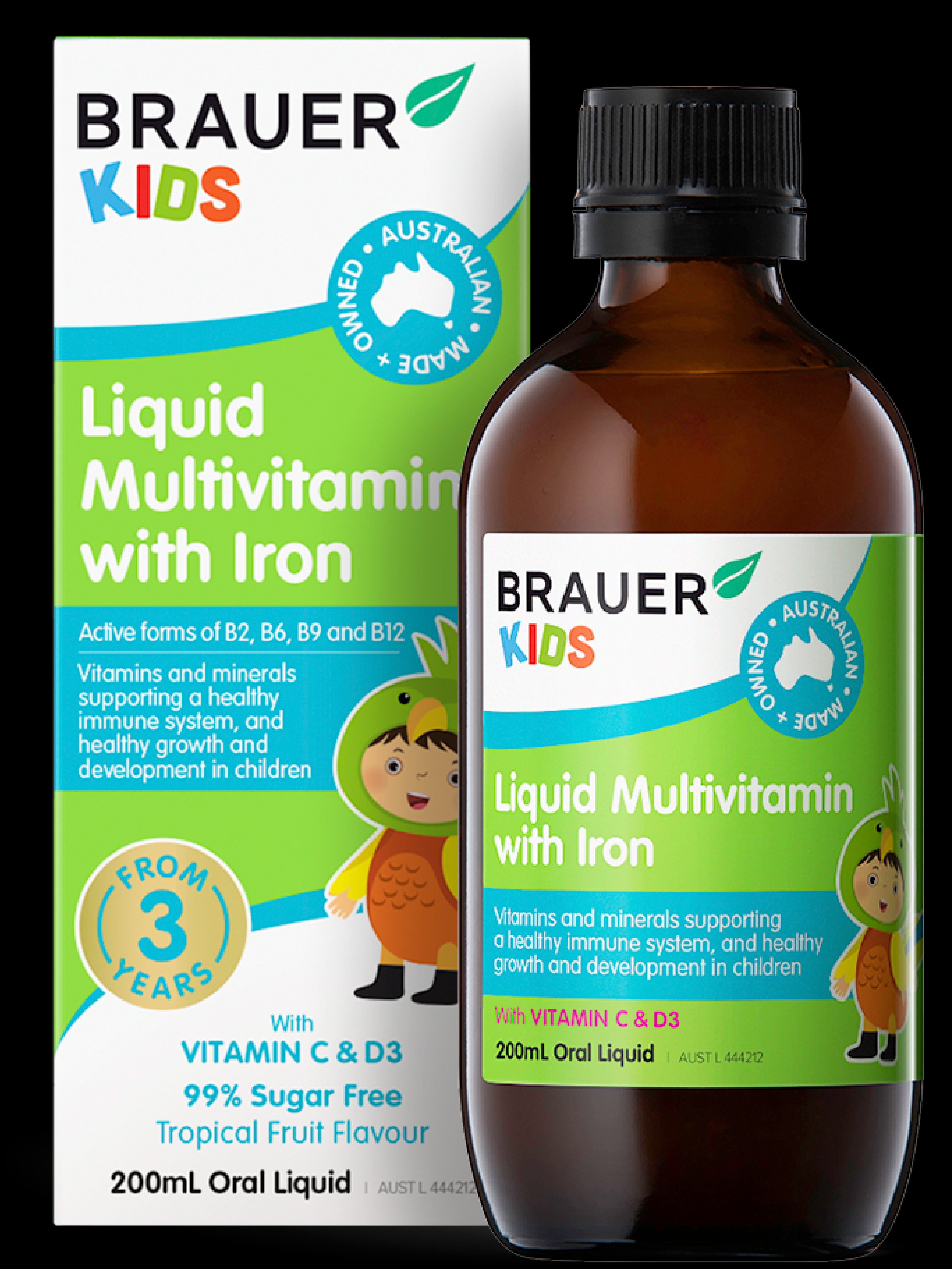 Brauer Kids Liquid Multivitamin with Iron - Immune Support & Growth Supplement for Children Ages 3+ | Easy-to-Take Vitamin Drops for Picky Eaters | Perfect for Daily Nutrition & School Readiness