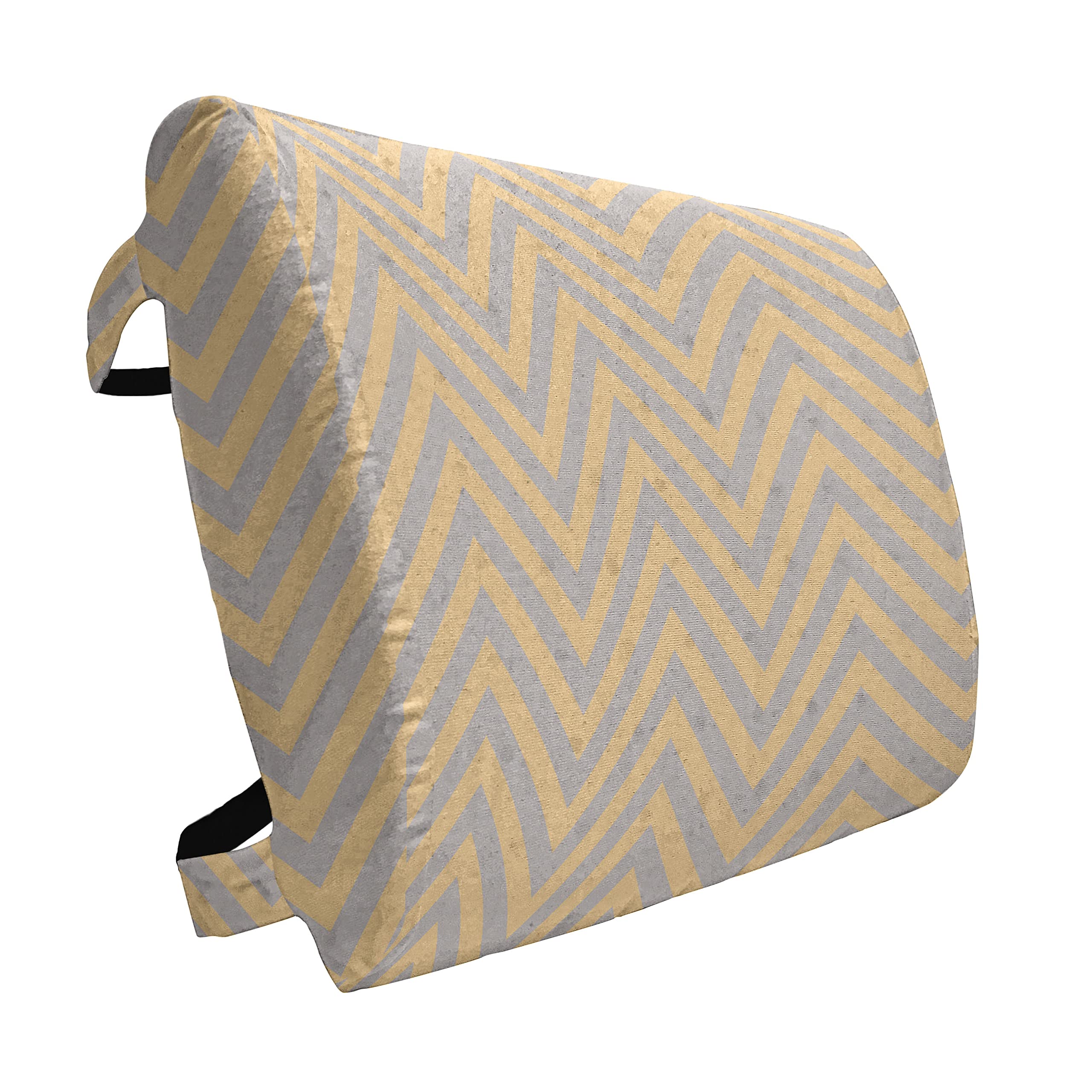 Ambesonne Vintage Lumbar Support Pillow - Chevron Pattern Office & Car Seat Cushion | High Density Foam Back Pain Relief | 14x13 Inch Orange & Blue Geometric Design | Perfect for Desk Chairs, Gaming Seats & Long Drives