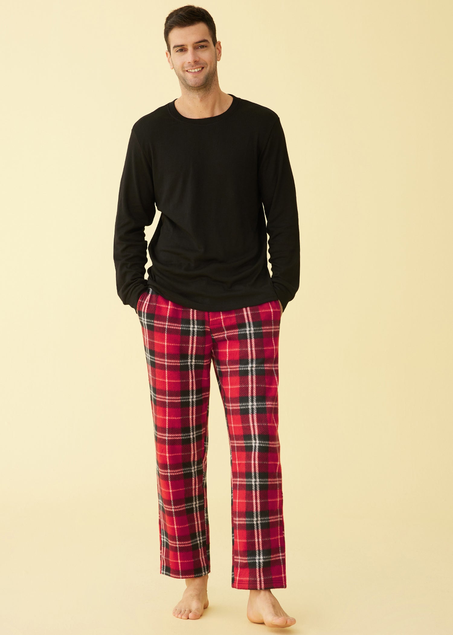 Men's Fleece Plaid Pajama Set - Long Sleeve Top & Pants for Winter Comfort - Cozy Loungewear for Home, Sleep & Relaxation