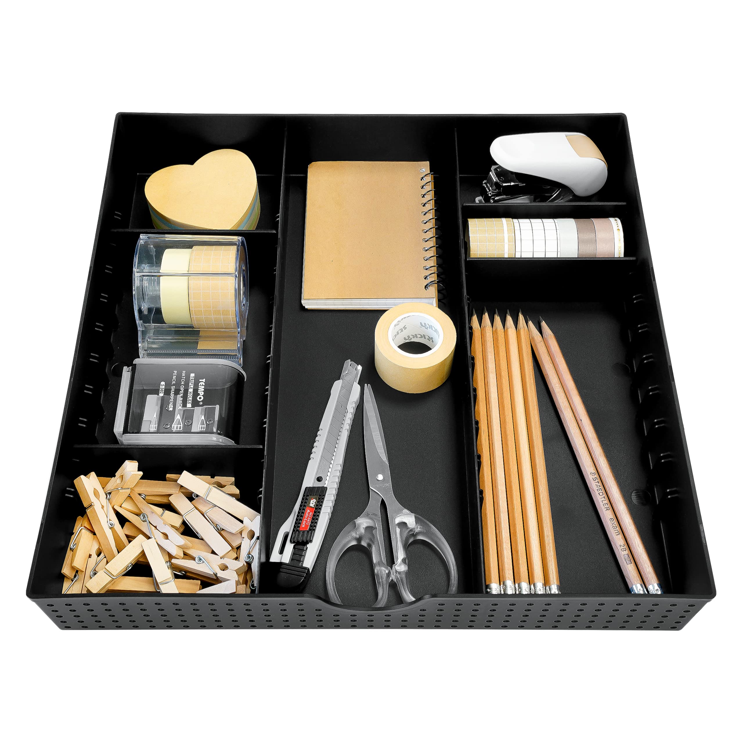 CAXXA 3-Slot Drawer Organizer with 4 Adjustable Dividers - Black Storage Tray for Makeup Vanity, Office Desk Supplies, Kitchen Utensils & Home Organization (1 Pack) - Perfect for Bedroom, Bathroom & Office Drawer Organization