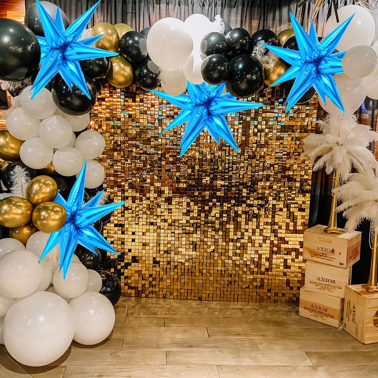 72-Piece Blue Star Balloons - 26 Inch Blue Foil Cone Balloons for Birthday & Baby Shower Decorations | Explosion Starburst Mylar Balloons with 12-Point Star Design - Perfect for Party Backdrops, Ceiling Decor, and Photo Booth Props