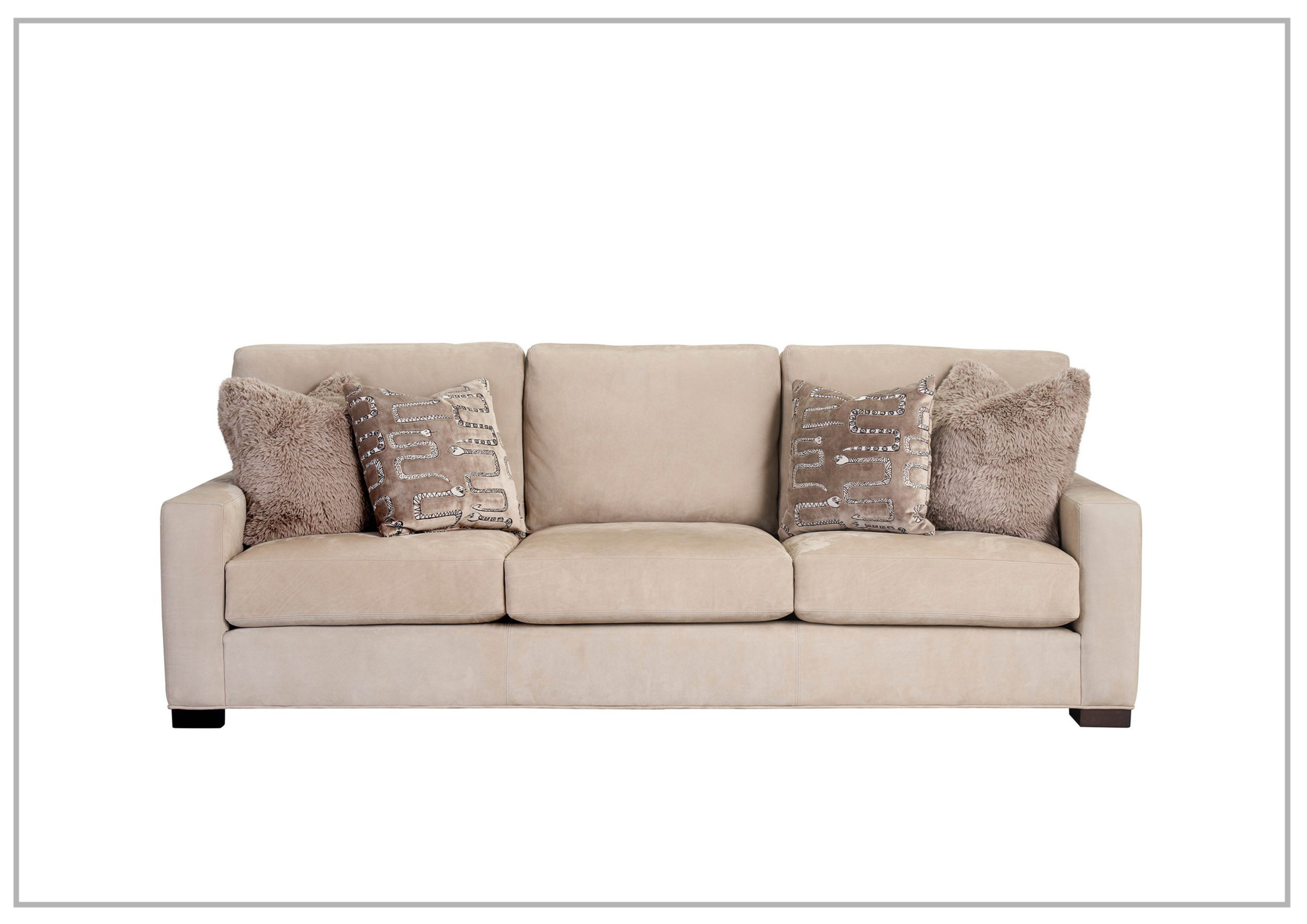 Universal Furniture Hunter Leather 3-Seater Stationary Sofa in Beige with Boxed Legs - Premium Living Room Couch for Home & Office Comfort