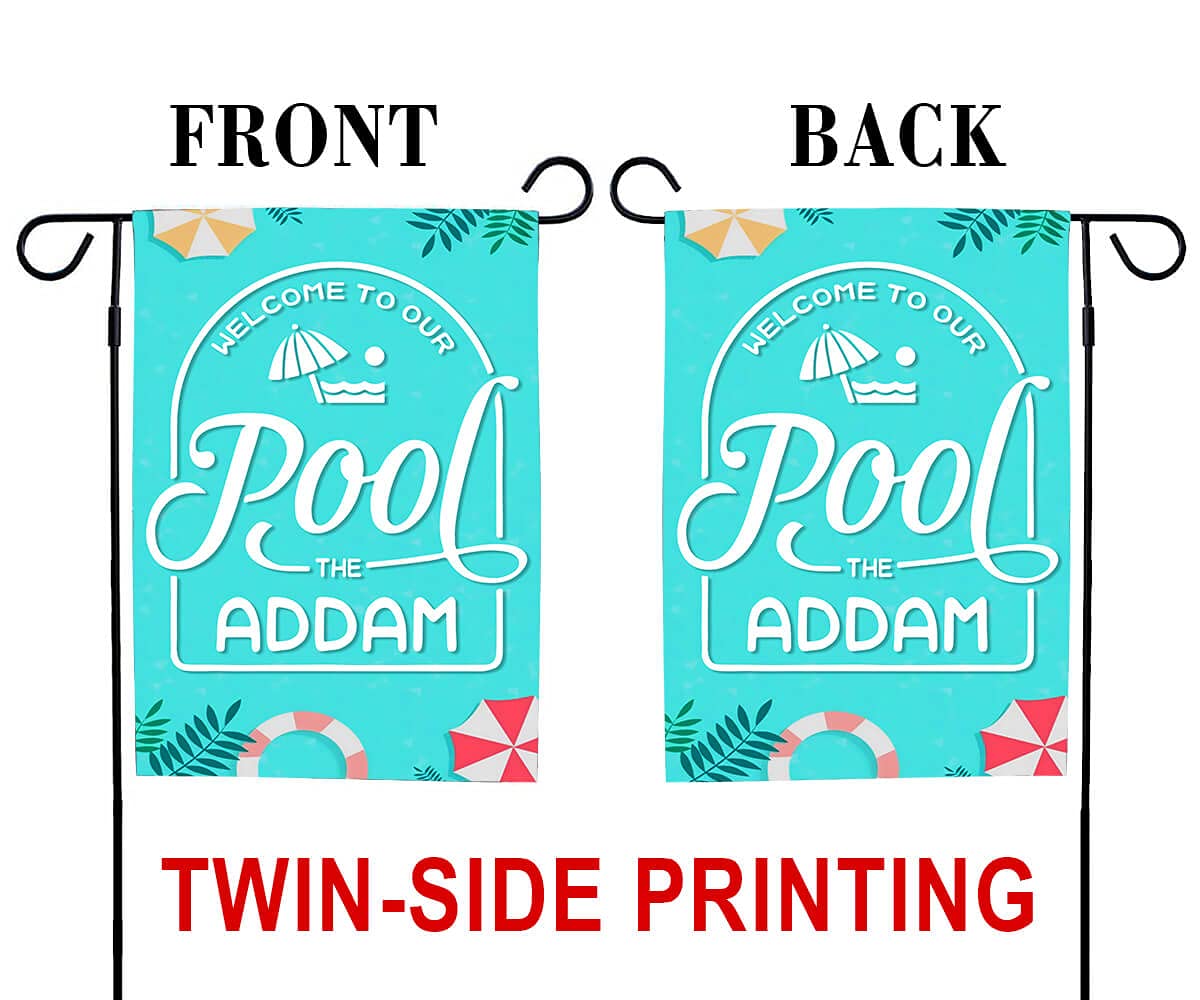 Custom Personalized Name Pool Garden Flag - Welcome to Our Pool & Pool Rules Sign - Funny 12
