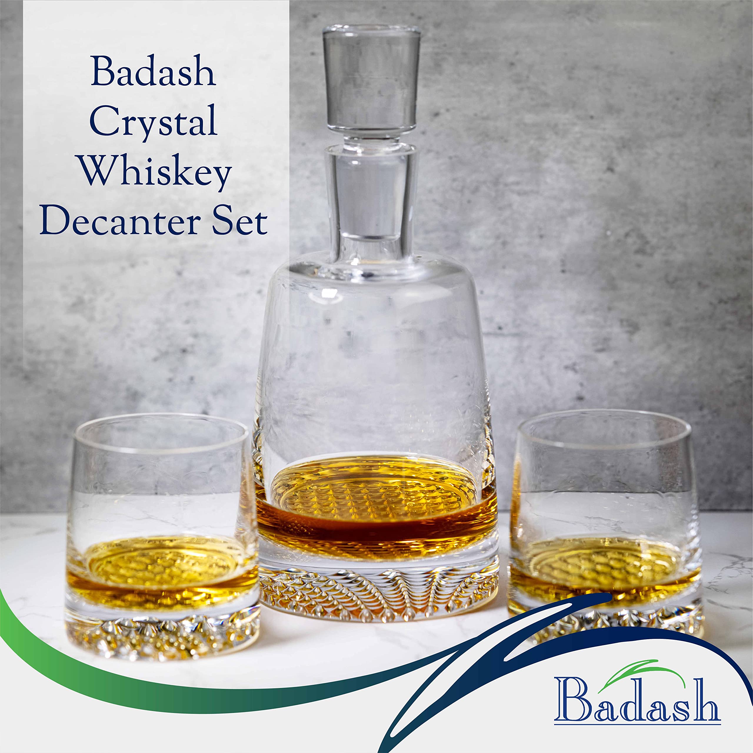 Premium Crystal Whiskey Decanter Set with 4 Lead-Free Glasses - 5-Piece Bourbon & Scotch Decanter Gift Set - Handcrafted Mouth-Blown Crystal for Home Bar, Wedding Gifts & Entertaining