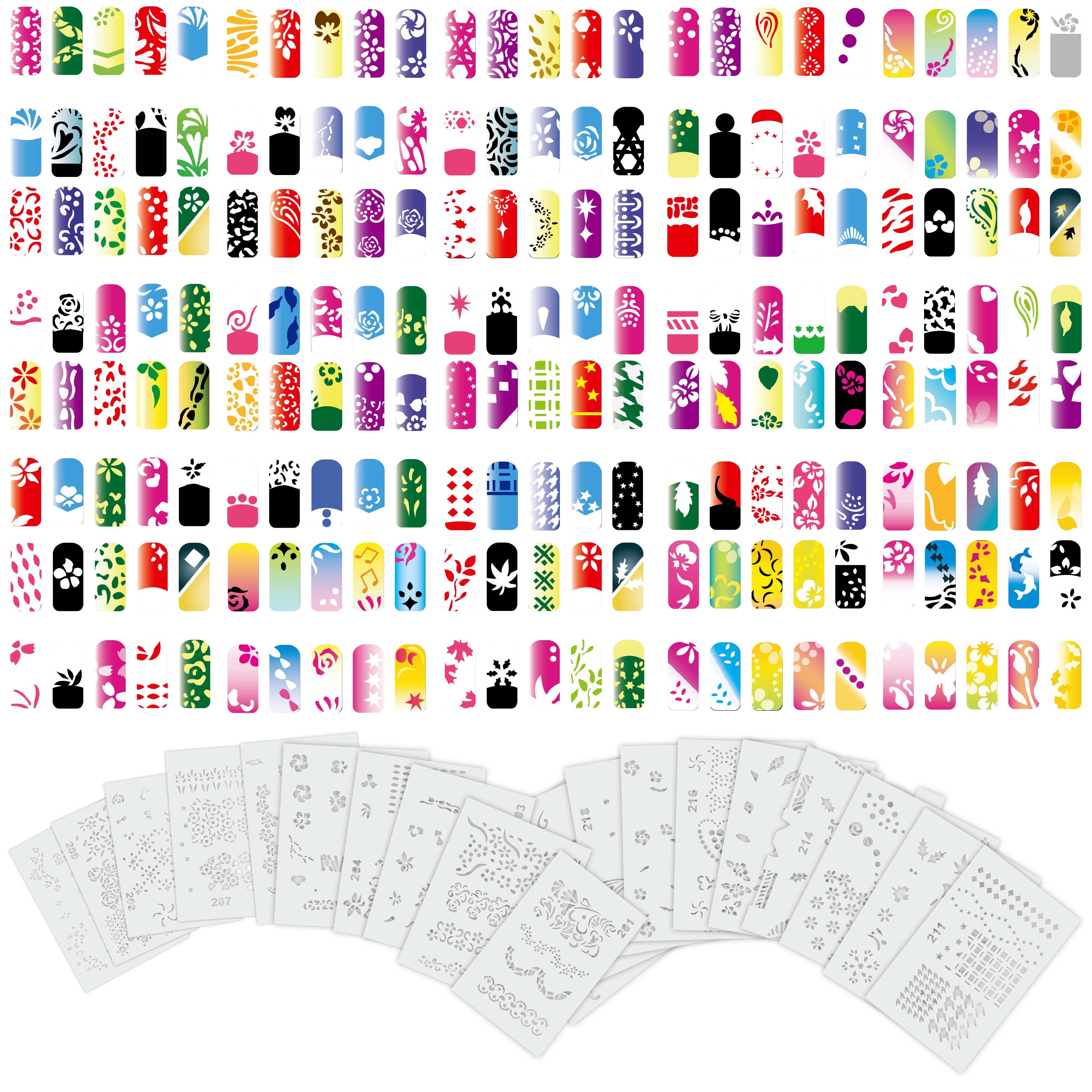 Airbrush Nail Stencils Set - 260 Unique Nail Art Designs from 20 Templates for Professional & DIY Manicures | Perfect for Salon, Home Use & Nail Art Enthusiasts