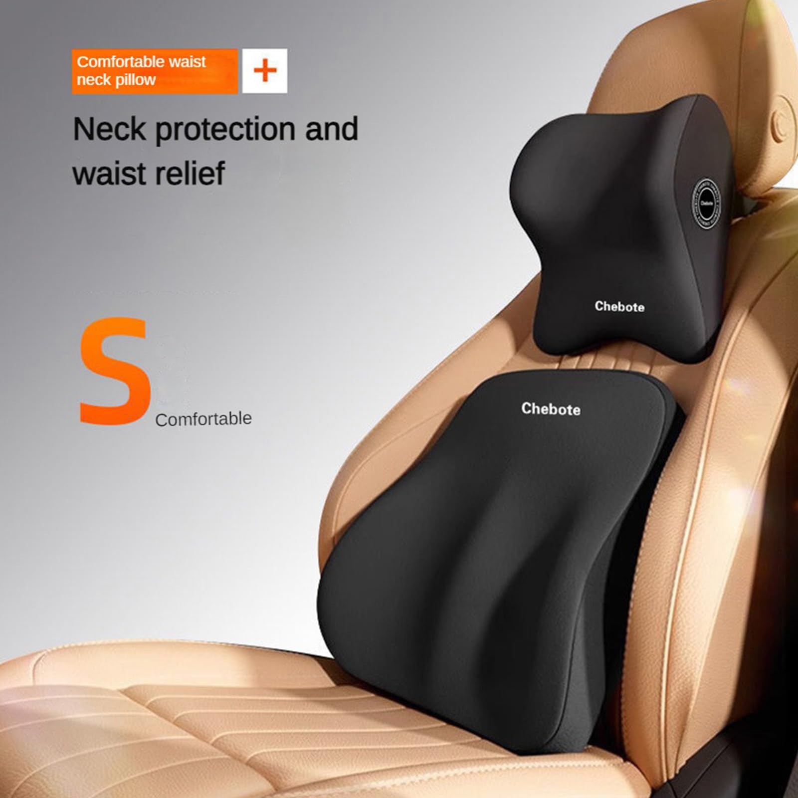 Ergonomic Memory Foam Car Headrest & Lumbar Support Cushion - Neck & Back Pain Relief for Car Seat & Office Chair - Black | Perfect for Long Drives, Work Commutes & Desk Jobs