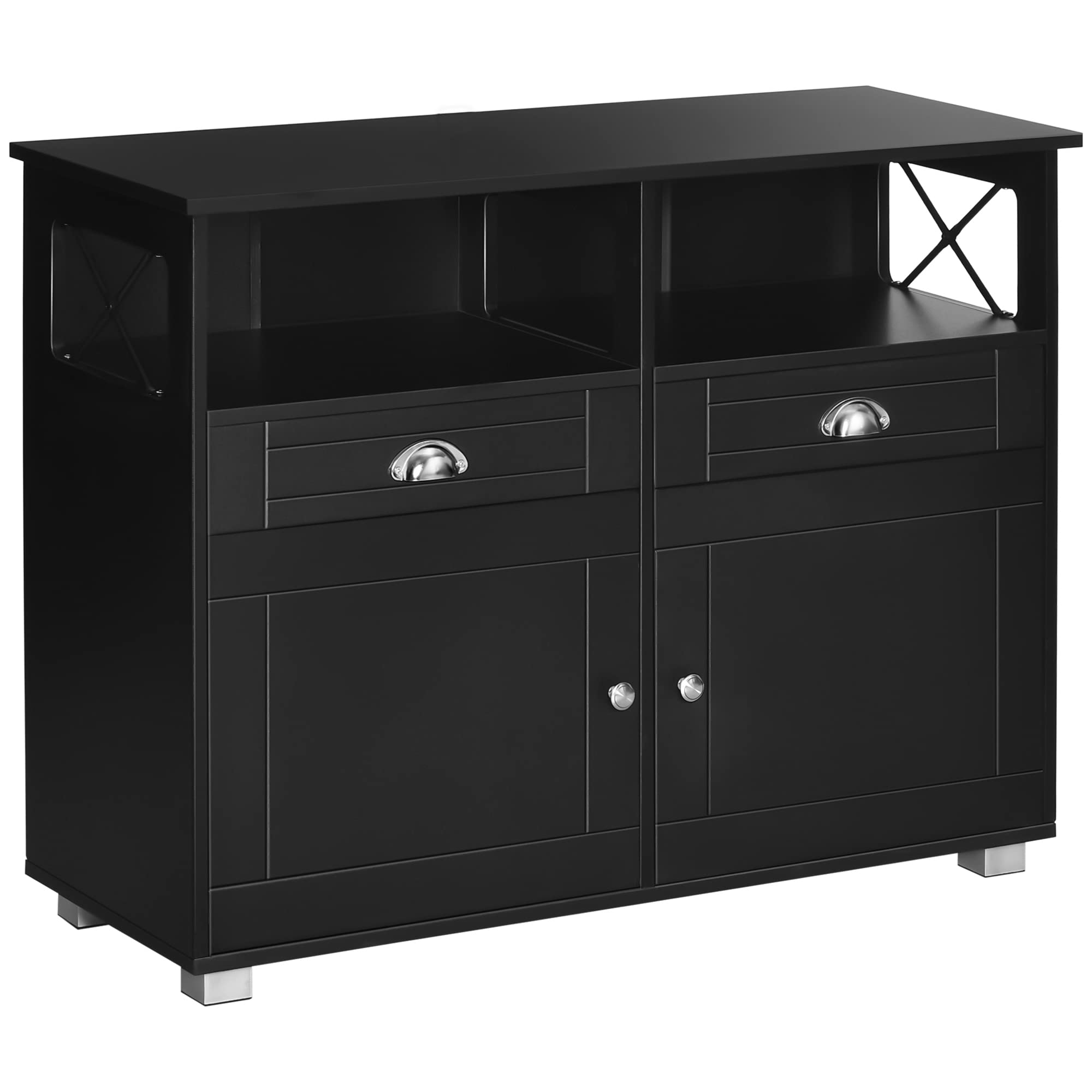 HOMCOM Sideboard Buffet Cabinet - Modern Coffee Bar & Kitchen Storage with Large Tabletop, Drawers & Crossbar Design - Perfect for Dining Room, Living Room or Kitchen Organization - Black