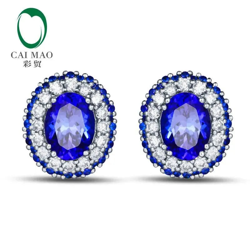 14K White Gold Tanzanite & Diamond Stud Earrings | 2.08ct Natural Violet-Blue Tanzanite with Sapphire Accents | Elegant Engagement, Wedding & Anniversary Jewelry Gift for Women