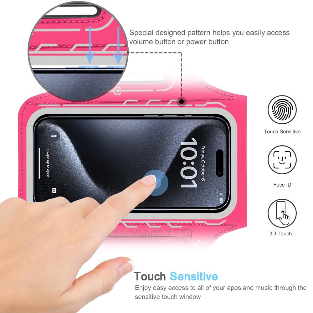 JEMACHE iPhone 16 Pro Max Armband - Running Phone Holder for iPhone 16/15/14 Plus & 16/15/14/13/12/11 Pro Max with AirPods Case - Gym Workout, Jogging, Cycling & Fitness Accessories (Rosy Pink)