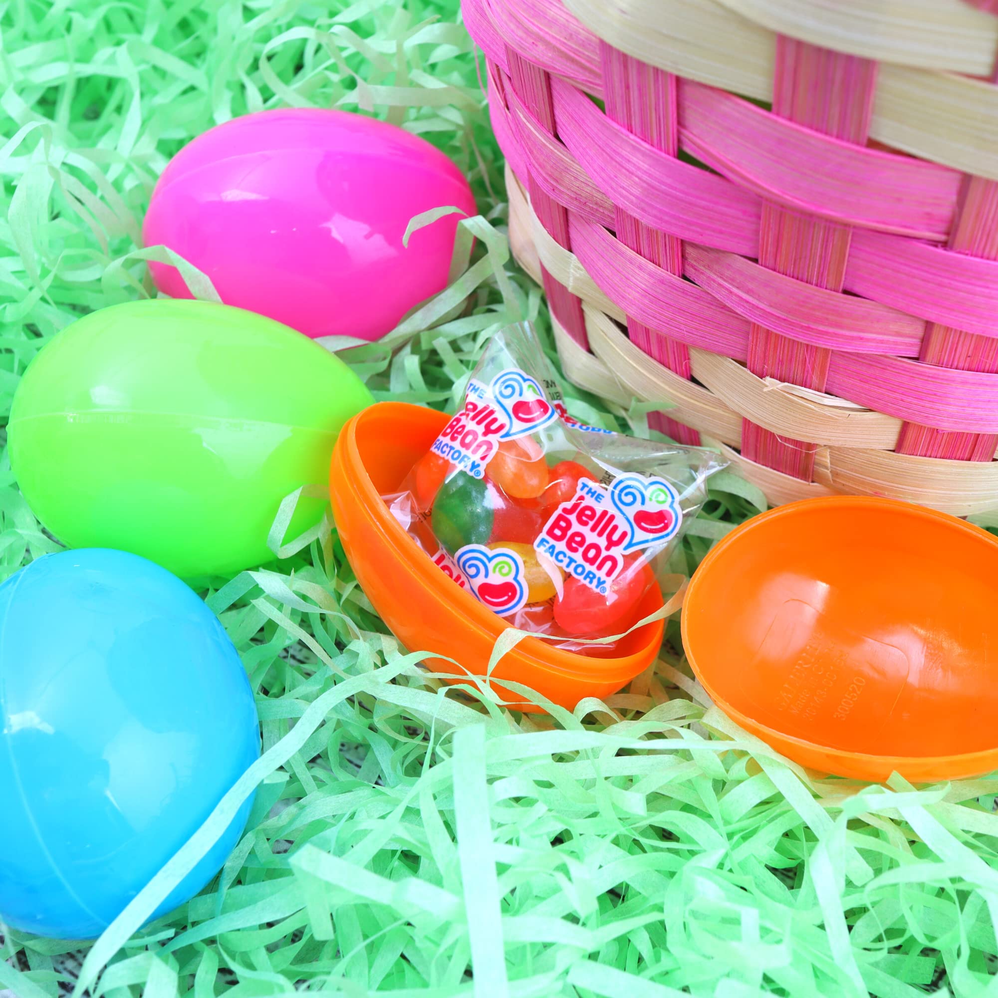 Bulk Plastic Easter Eggs Filled with Jelly Beans & Stickers - 45-Piece Assorted Candy Eggs for Easter Basket Stuffers, Party Favors, Egg Hunts, and Classroom Rewards