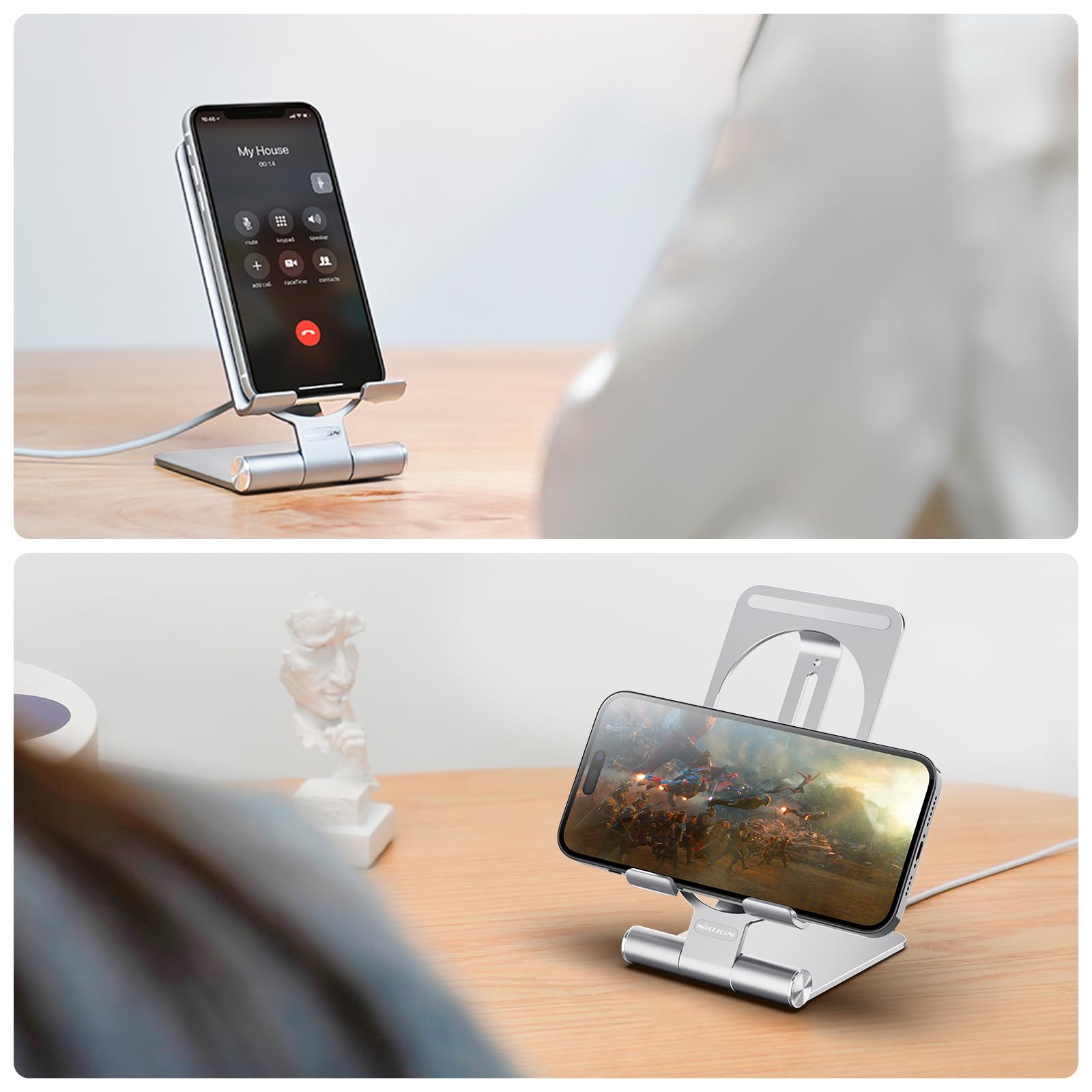 Nillkin Fast 15W Wireless Charger Stand - Adjustable & Foldable Metal Phone Holder for iPhone 15/14/13/12 Pro Max, Samsung Galaxy S24/S23/S22/S21 Ultra, Qi-Certified Charging Pad for Bedroom, Office & Travel