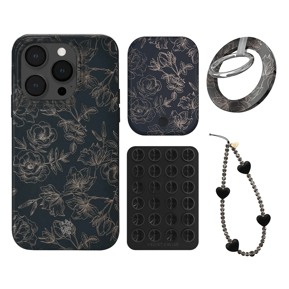 Floral Rose Gold Chrome iPhone Case with Grip - Elegant Protective Cover for iPhone 13/14/15 Pro Max - Perfect for Everyday Use, Work, and Travel