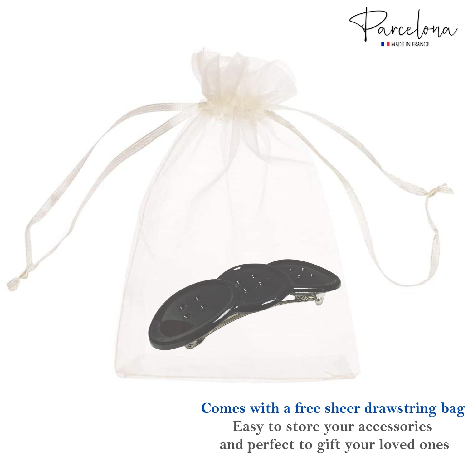 Parcelona French Glossy Black Button Hair Clips - 3 1/4