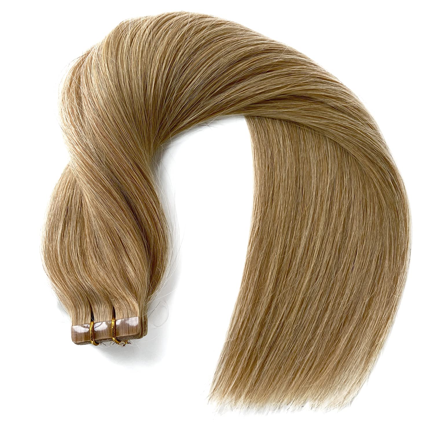 Ubetta Tape in Hair Extensions 20 Inch - 20 Pieces Real Human Hair, Seamless Skin Weft with Double Sided Adhesive - Invisible Golden Blonde Colored Hair Extensions 50g for Women - Perfect for Volume, Length & Styling for Parties, Weddings & Daily Wear