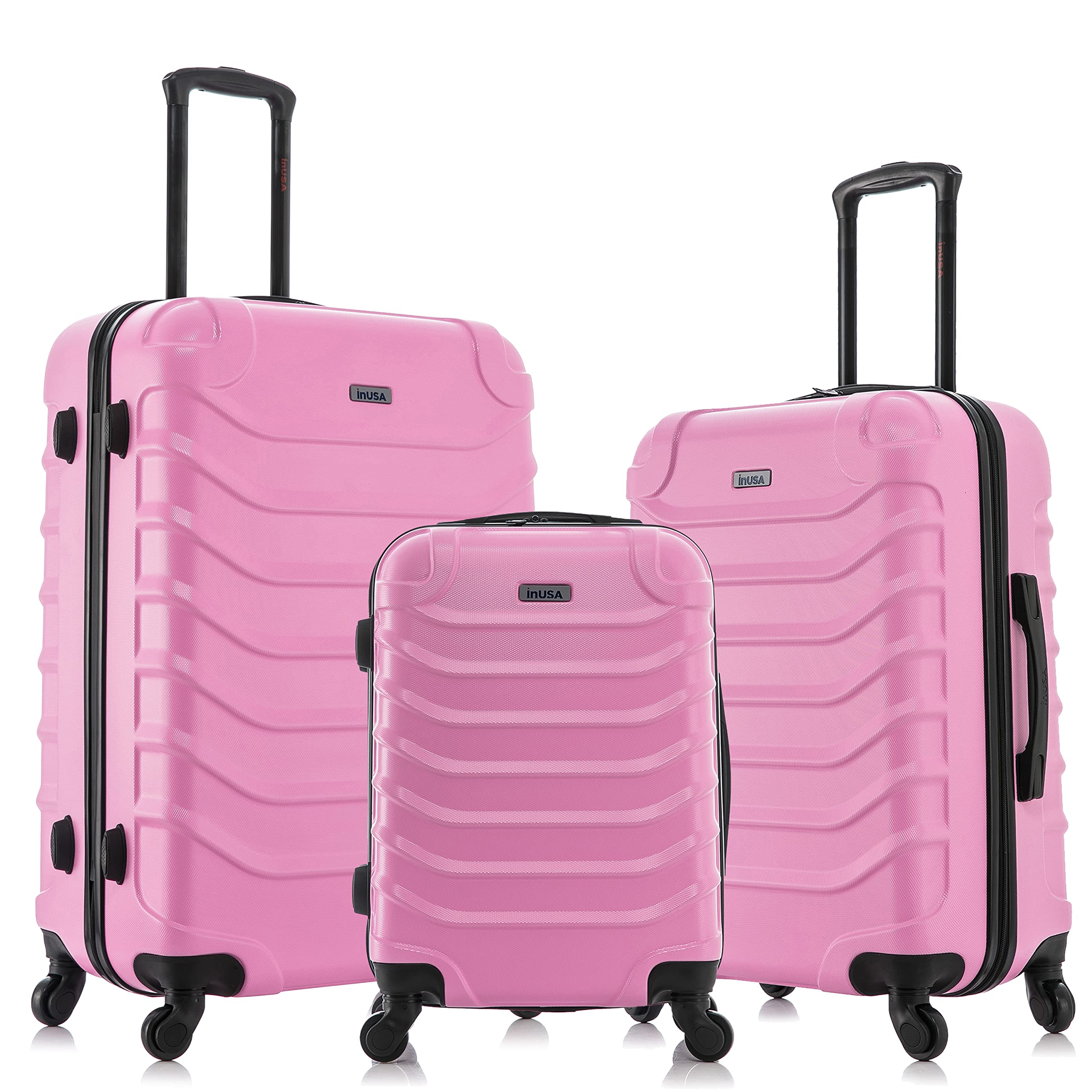 InUSA ENDURANCE 3-Piece Lightweight Hardshell Luggage Set with Spinner Wheels (20in, 24in, 28in) - Durable Expandable Suitcase with Trolley Handle for Air Travel, Business Trips & Family Vacations - Pink