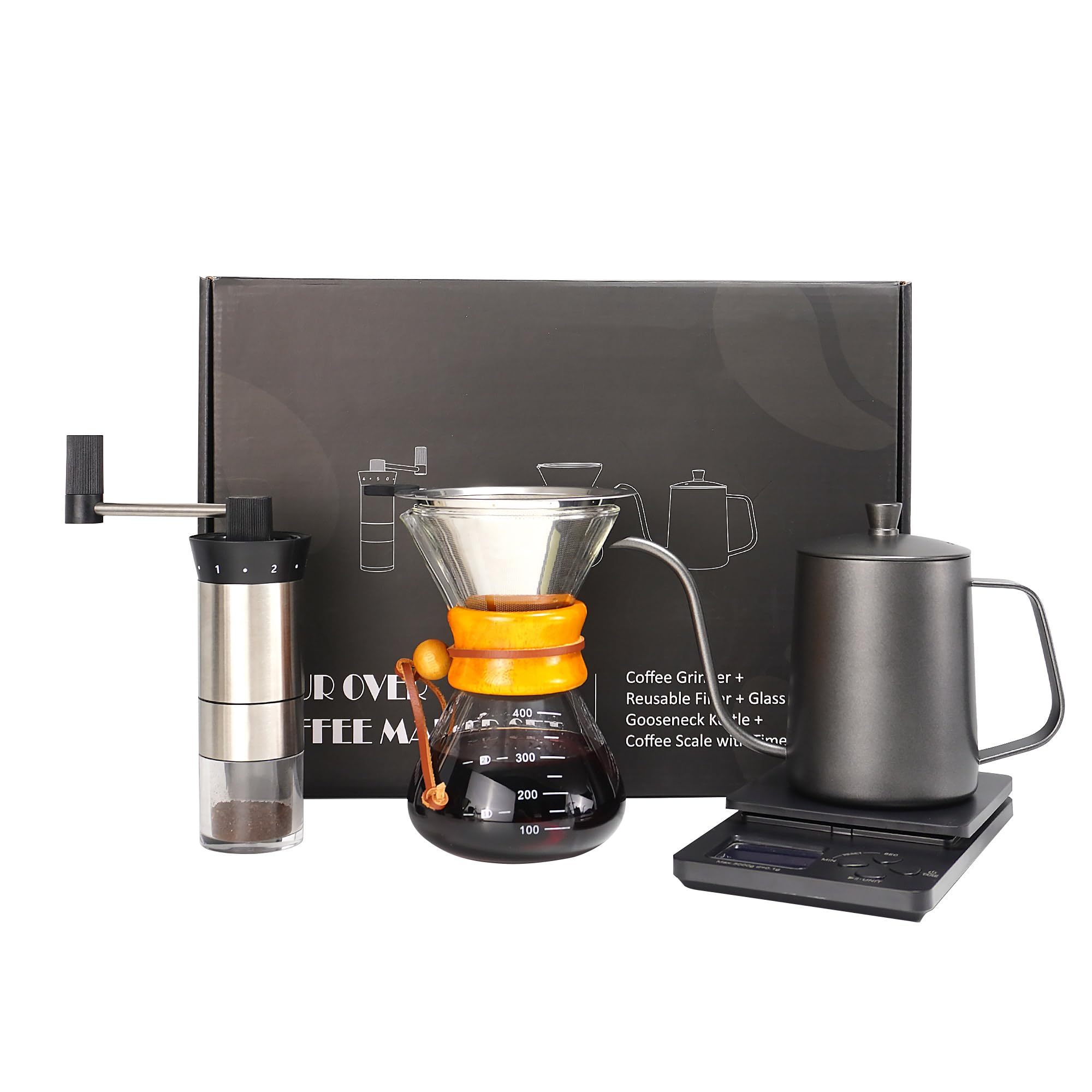 Premium Pour Over Coffee Kit - All-in-One Hand Drip Coffee Maker Set with Manual Grinder | Perfect for Home, Office & Camping | Great Anniversary & Birthday Gift for Coffee Lovers