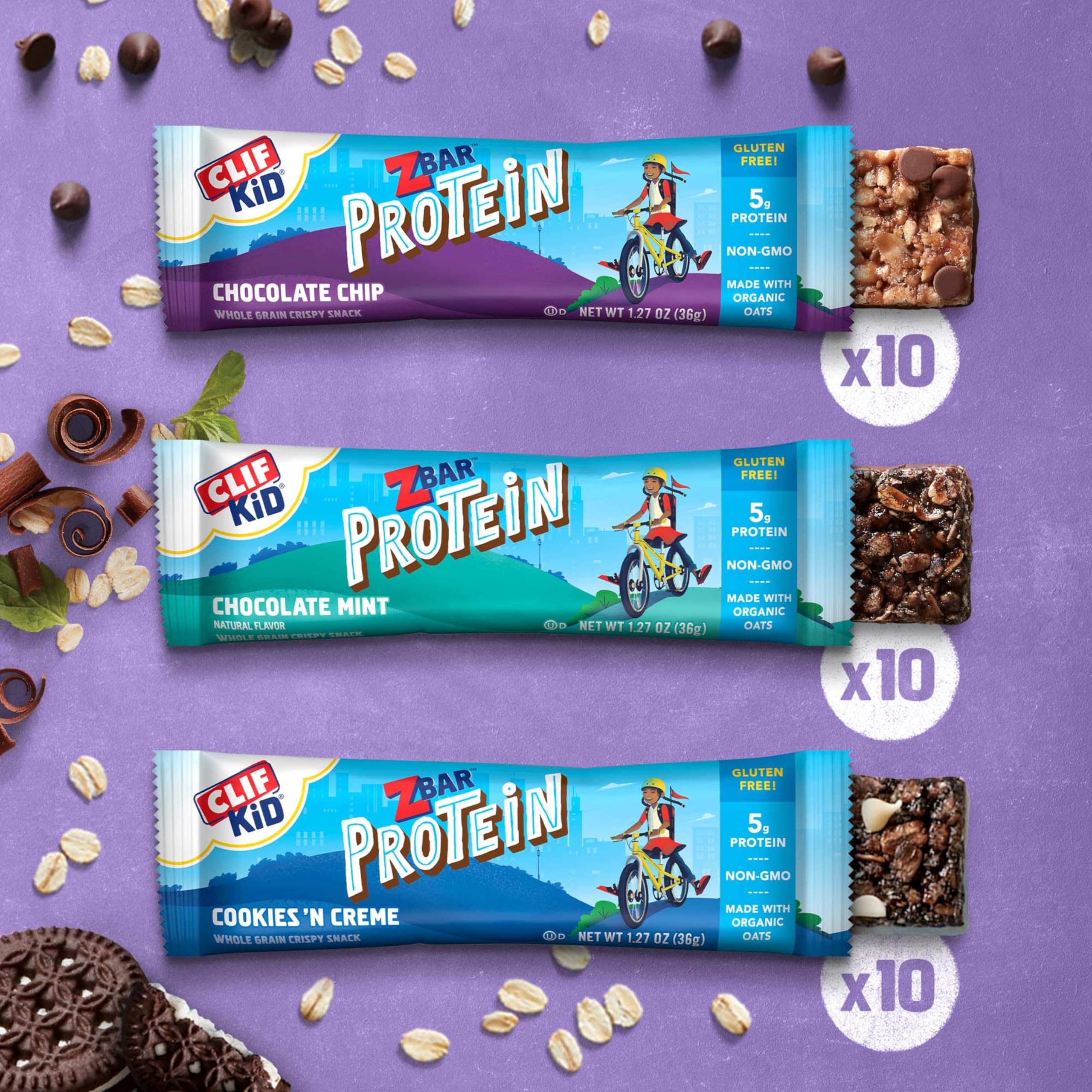 Zbar Protein Bars Variety Pack - Chocolate Chip, Chocolate Mint & Cookies 'n Creme - 30 Count (6 Boxes) | Organic Oats, Non-GMO, Gluten Free, 5g Protein | Crispy Healthy Snacks for Kids Lunch, Gym Workout & On-the-Go Energy
