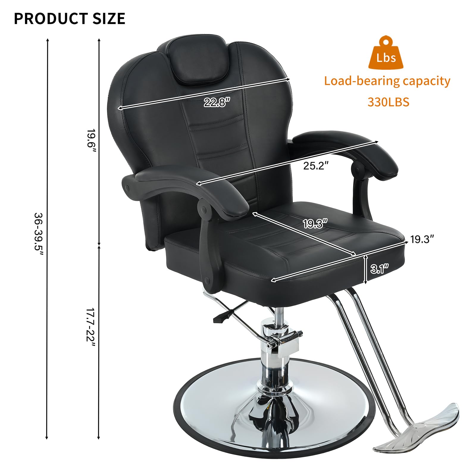 Premium Hydraulic Barber Chair for Salon & Spa - Heavy Duty 360° Swivel Hair Styling Chair with Adjustable Height (330 lbs Capacity) - Perfect for Professional Haircuts, Styling & Beauty Treatments (Black)
