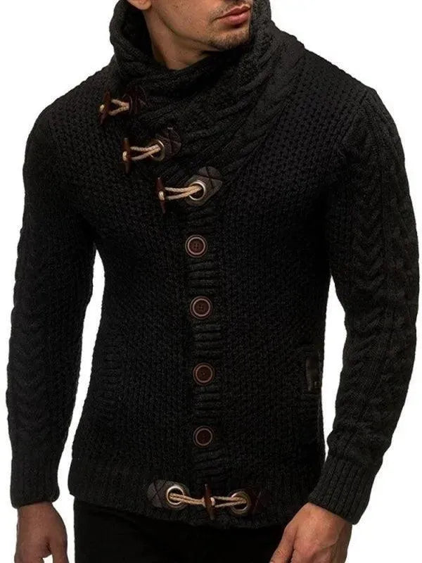 Men's Turtleneck Button-Up Cardigan Sweater - Warm Winter Knit Pullover for Office, Casual & Date Nights