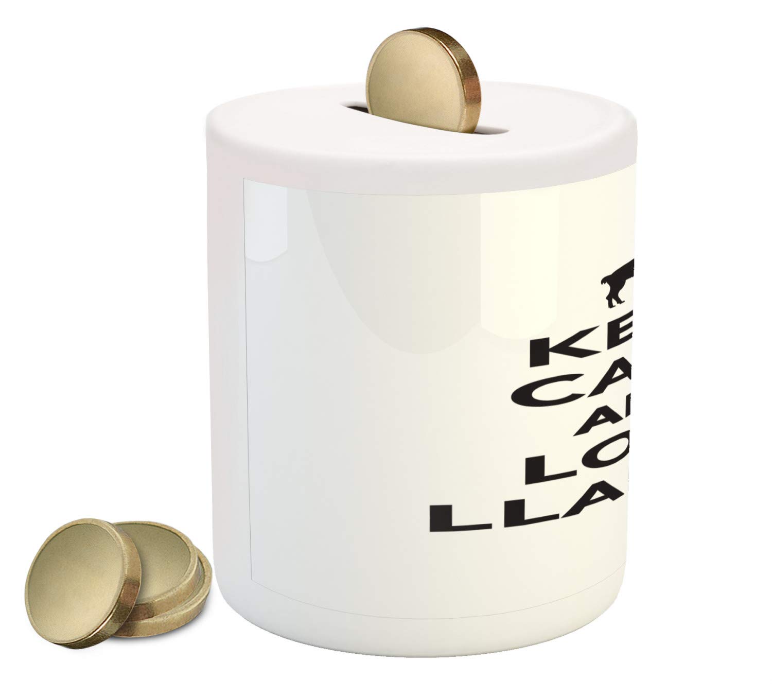Ambesonne Llama Piggy Bank - Ceramic Money Box with Monochrome Pop Culture Design & South American Wildlife Silhouette for Cash Savings (Charcoal Grey/White) | Perfect Gift for Kids, Home Decor & Coin Collectors