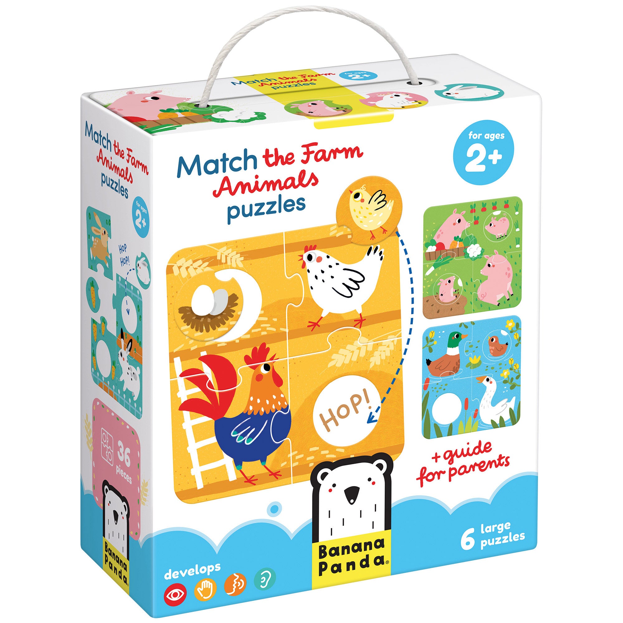 Banana Panda Farm Animals Matching Puzzle - 6 Pack, 36 Pieces - Fun Learning Game for Toddlers & Preschoolers at Home or School