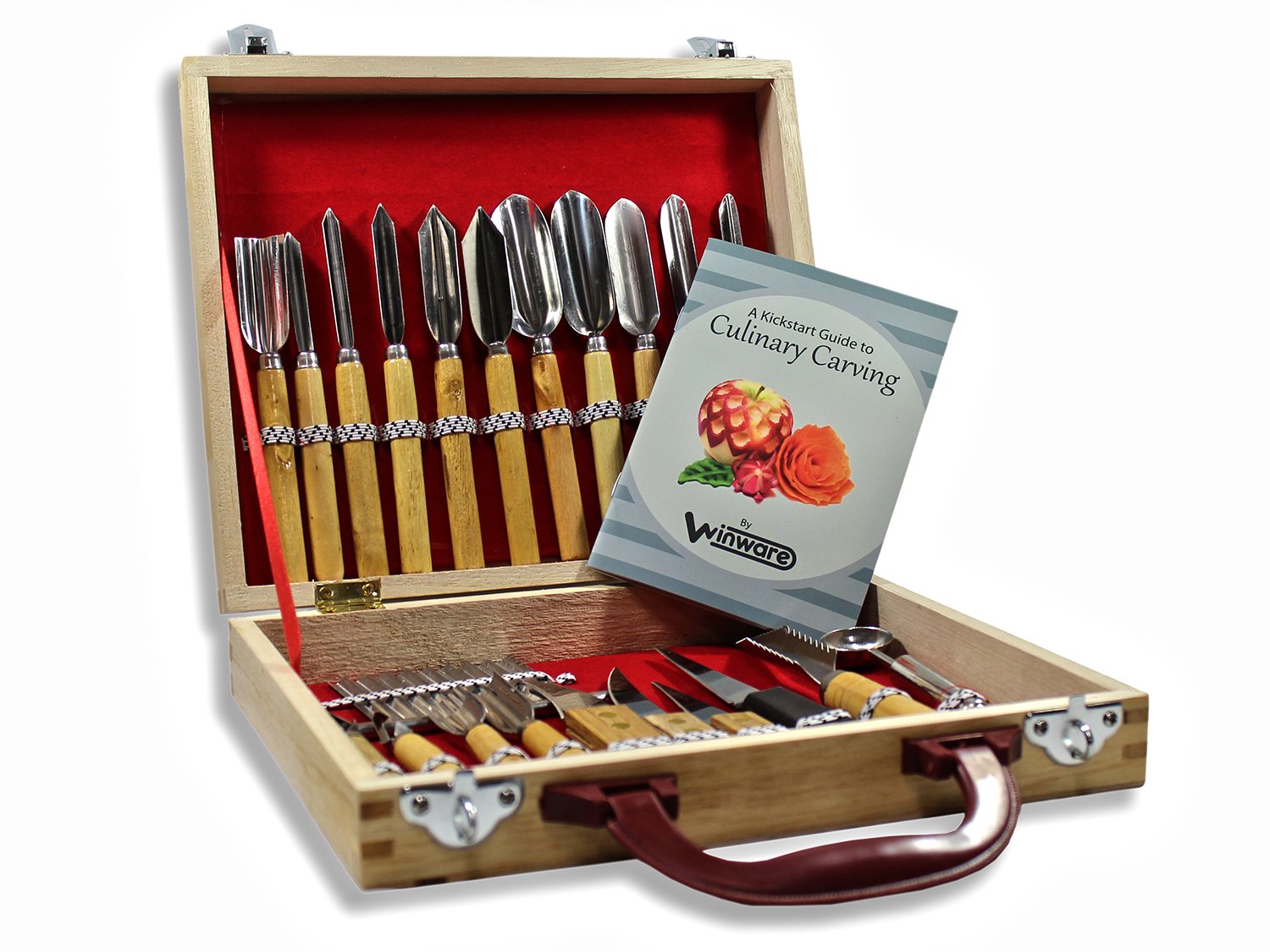 Premium 22-Piece Culinary Carving Tool Set with Wooden Case - Professional Knives & Decorators for Fruit & Vegetable Garnishing, Cutting & Slicing - Ideal for Chefs, Catering & Home Kitchen Use