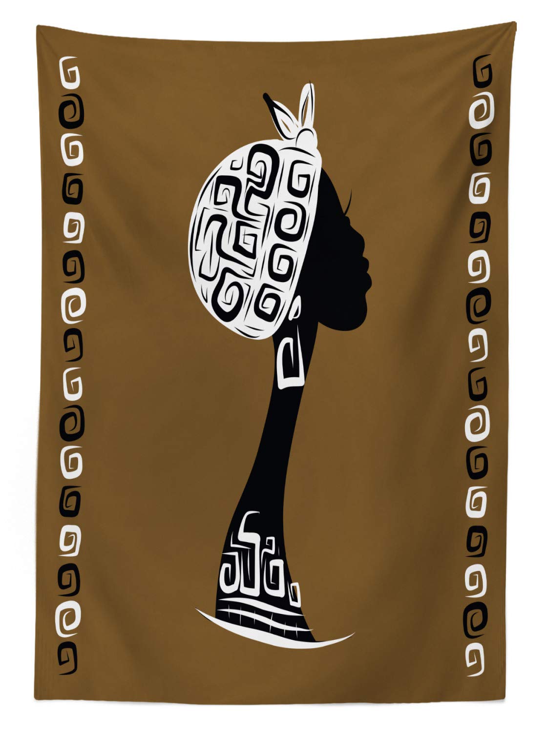 Ambesonne African Print Outdoor Tablecloth - Female Head Silhouette with Geometric Headscarf Design, Washable Picnic Table Cover 58x120 Inches, Brown White Black for Patio, Garden Parties & BBQs