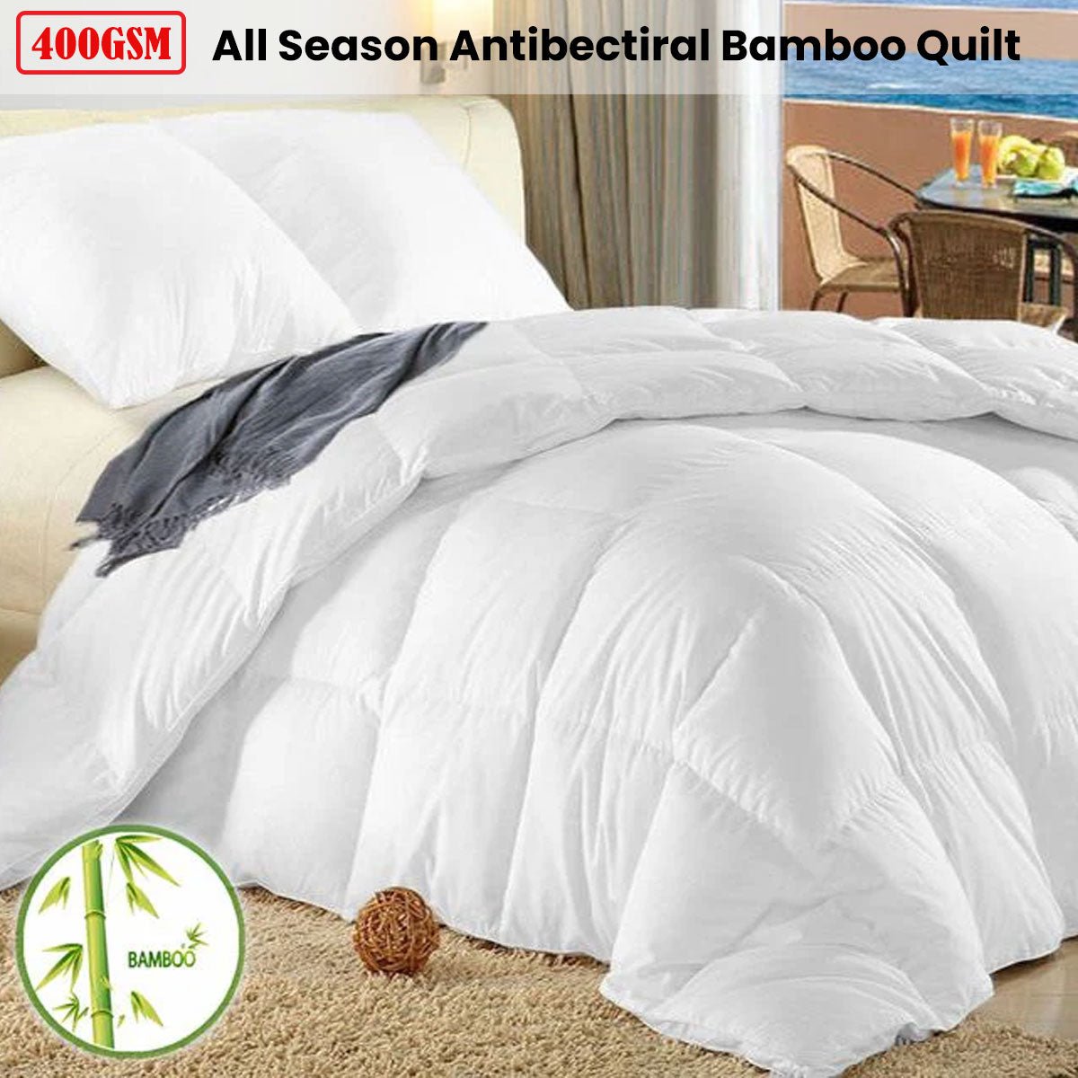 400GSM All-Season Antibacterial Bamboo Quilt Queen Size - Soft, Breathable & Hypoallergenic Bedding for Year-Round Comfort | Perfect for Master Bedroom, Guest Room & Cozy Nights