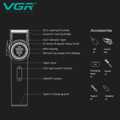 VGR Genesis Clipper - Professional Hair Clippers for Barbers & Stylists | Cordless & Adjustable for Fades, Buzz Cuts & Hair Trimming | Perfect for Home & Salon Use