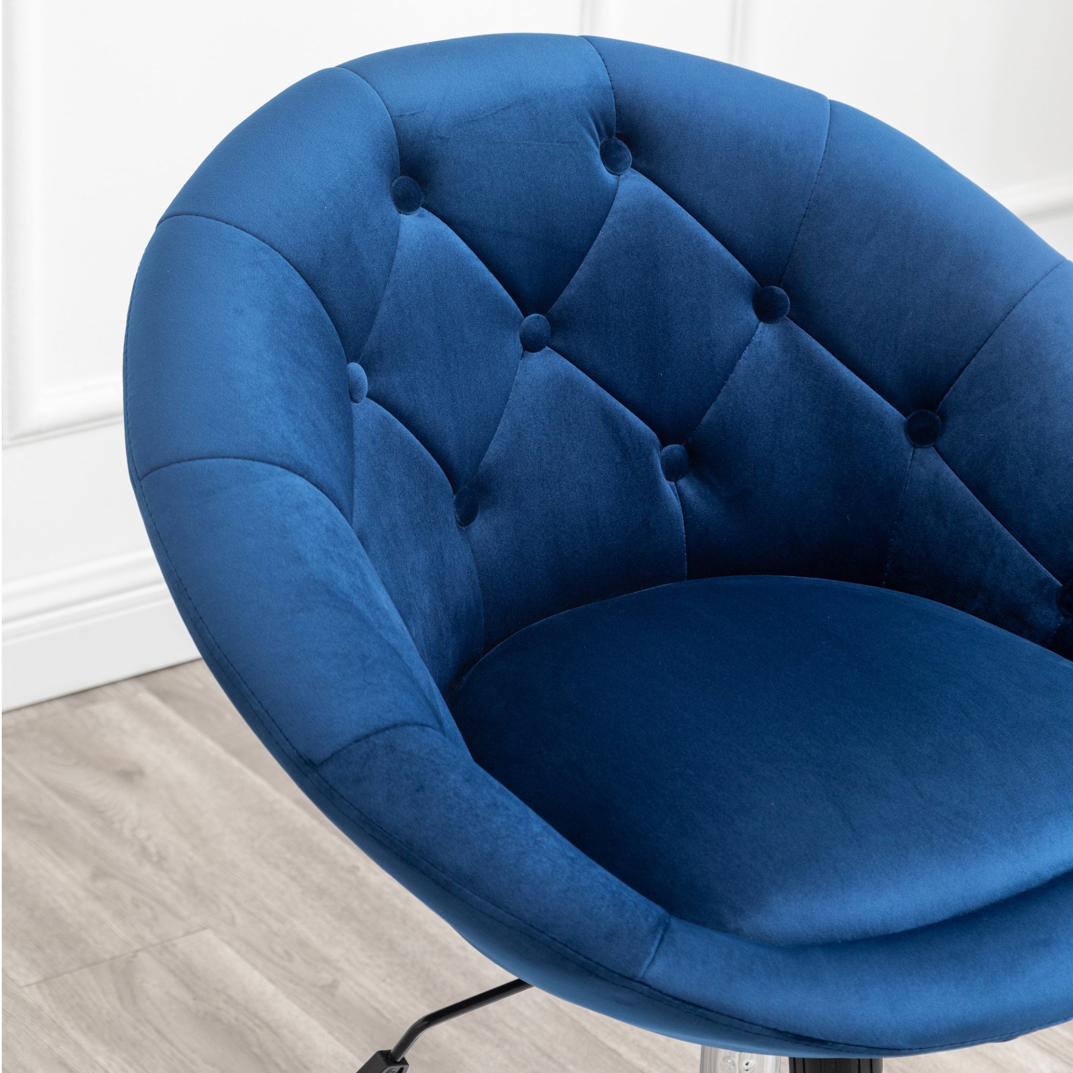 Roundhill Furniture Noas Velvet Upholstered Tufted Back Swivel Accent Chair - Blue Velvet Lounge Chair with 360° Rotation for Living Room, Bedroom & Office Decor