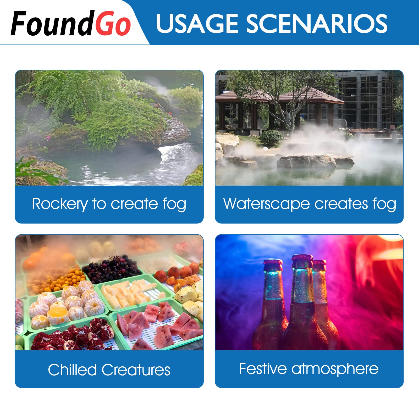 FoundGo 350W Ultrasonic Fog Maker Fogger Machine with Buoy & 10 Replacement Discs - Powerful Water Fountain Pond Humidifier & Mist Maker for Home, Garden, and Indoor Air Hydration