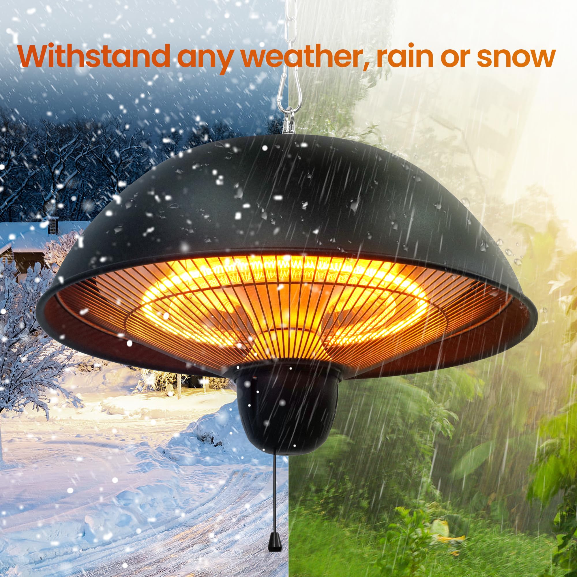 Outdoor Ceiling Mounted Infrared Heater - 600W/900W/1500W Adjustable Electric Patio Heater for Indoor & Outdoor Use - Perfect for Decks, Garages, and Covered Porches