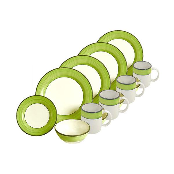 16-Piece Dinnerware Set in White & Lime Green | Spree Pattern for Casual Dining, Entertaining & Everyday Use