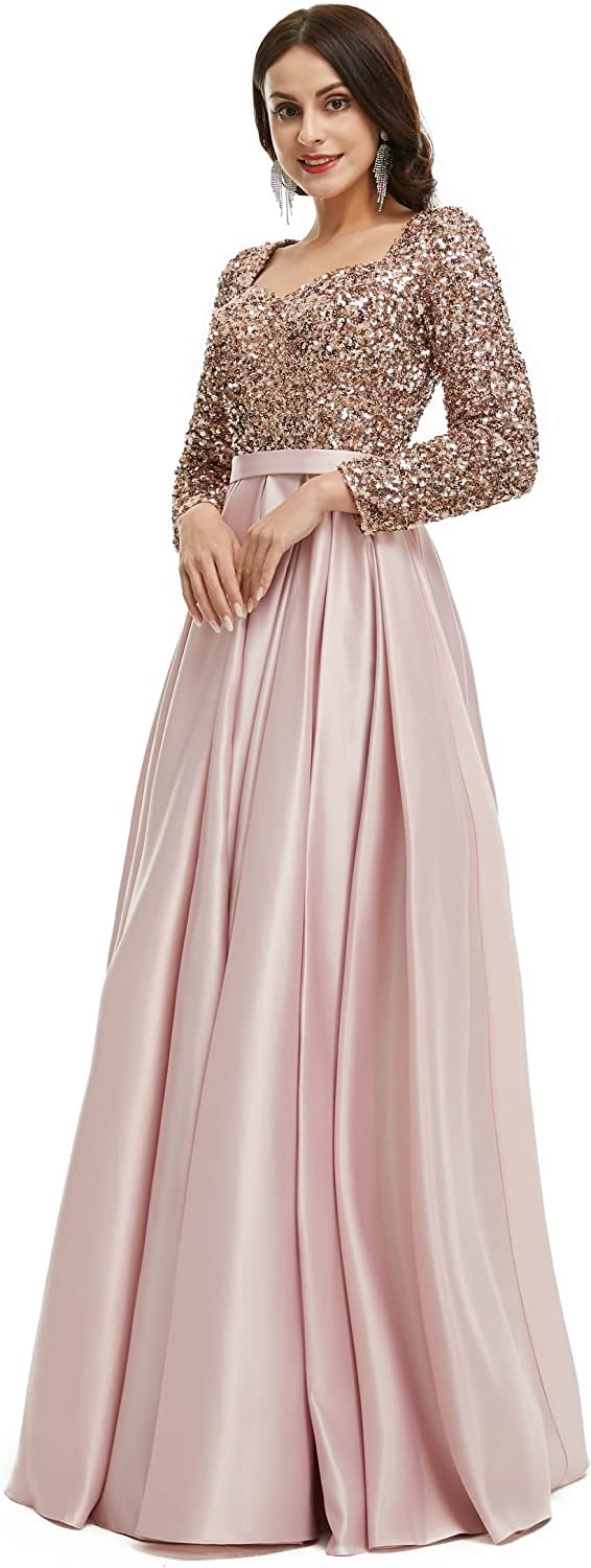 Elegant Women's V-Neck Sequin Long Sleeve Prom Dress with High Slit - Mermaid Party Cocktail Gown for Wedding, Evening & Special Occasions | Perfect for Homecoming, Gala & Formal Events