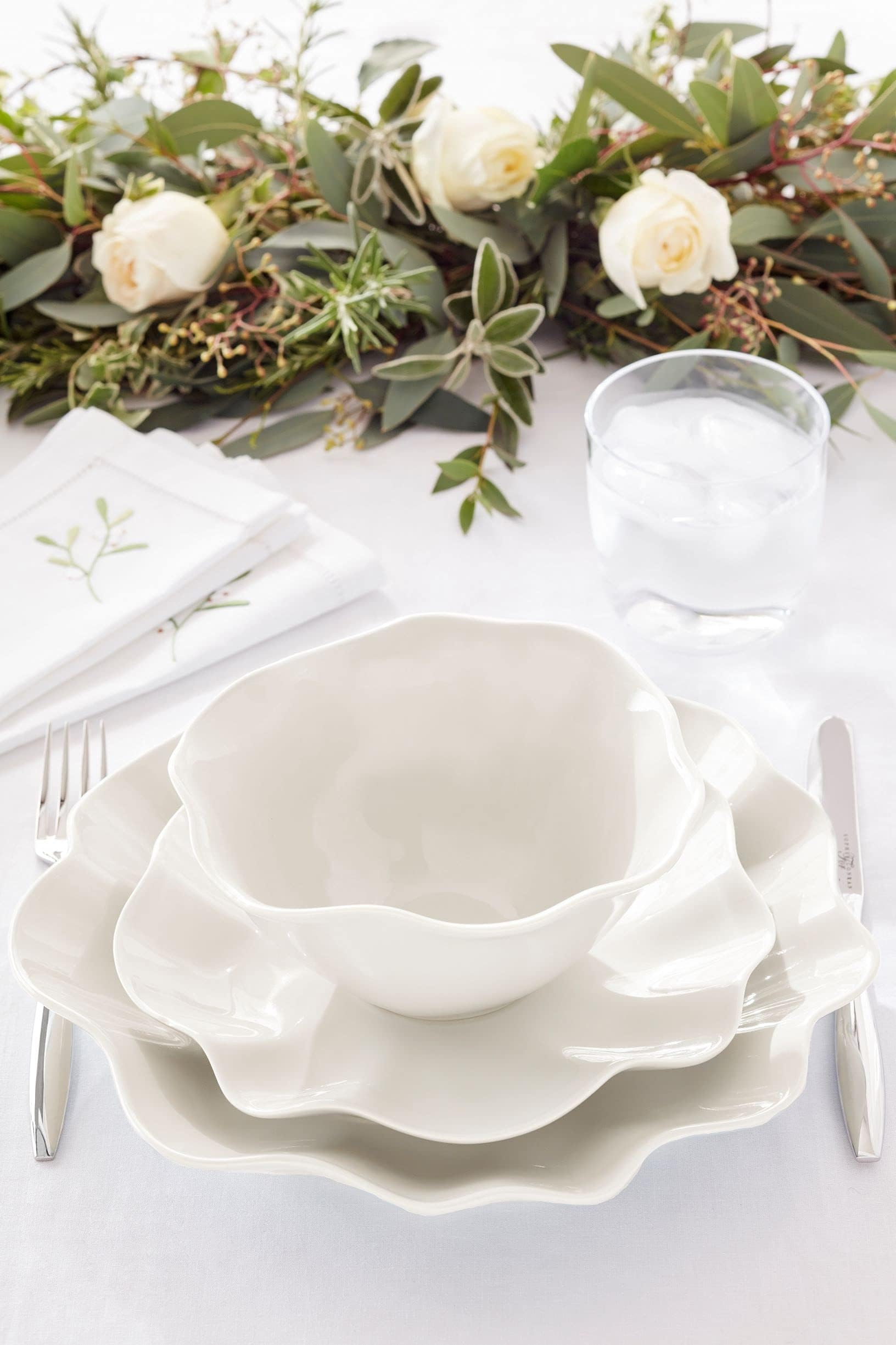 Sophie Conran Floret Stoneware 7-Inch All-Purpose Bowls Set of 4 - Microwave & Dishwasher Safe Creamy White Serving Bowls for Cereal, Soup, Salad | Perfect for Kitchen, Dining Room & Entertaining