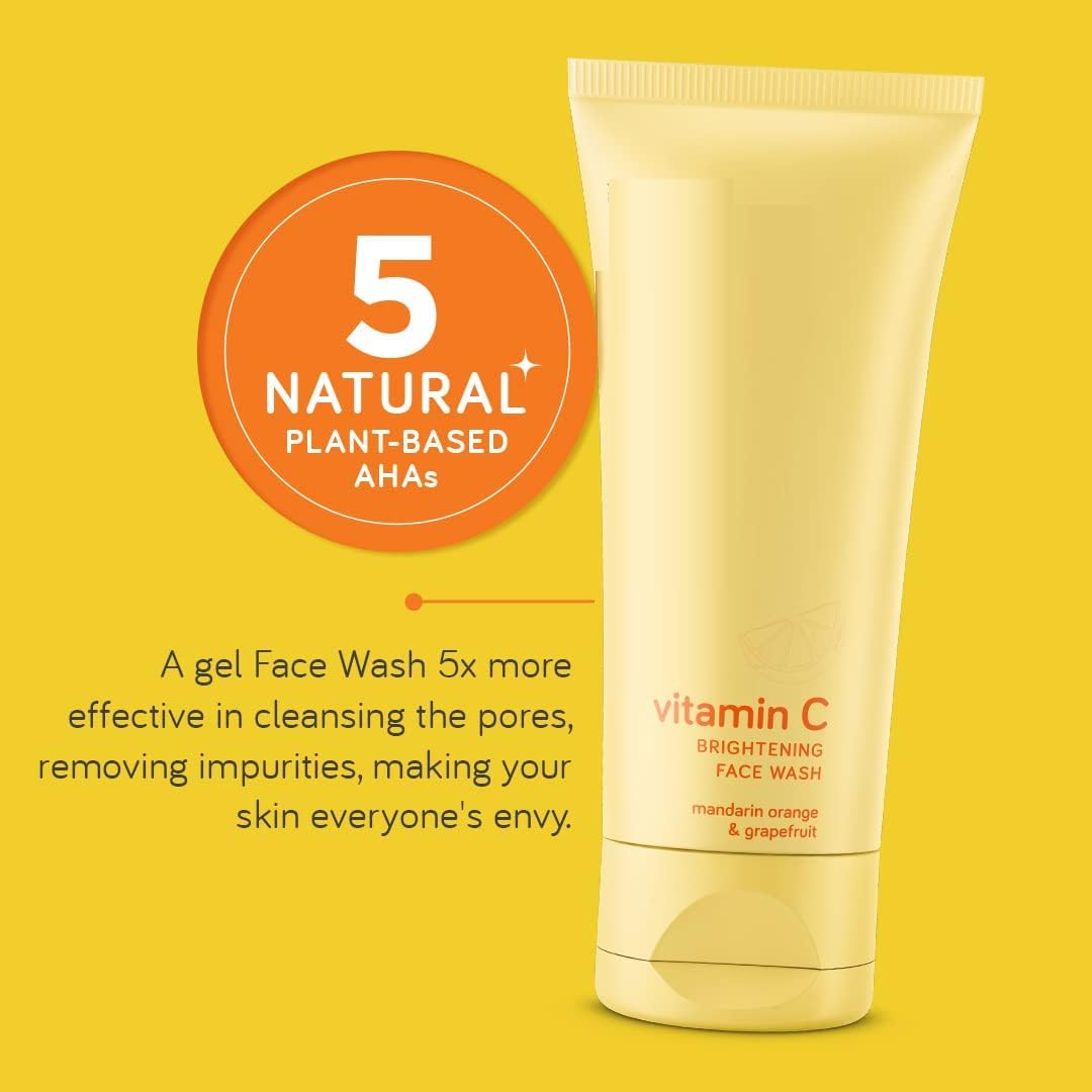 PS Vitamin C Brightening Face Wash with Niacinamide, AHA & Grapefruit Extract | Sulfate-Free, Vegan & Cruelty-Free Cleanser for Glowing Skin | Men & Women | 100ml | Perfect for Morning & Night Skincare Routine