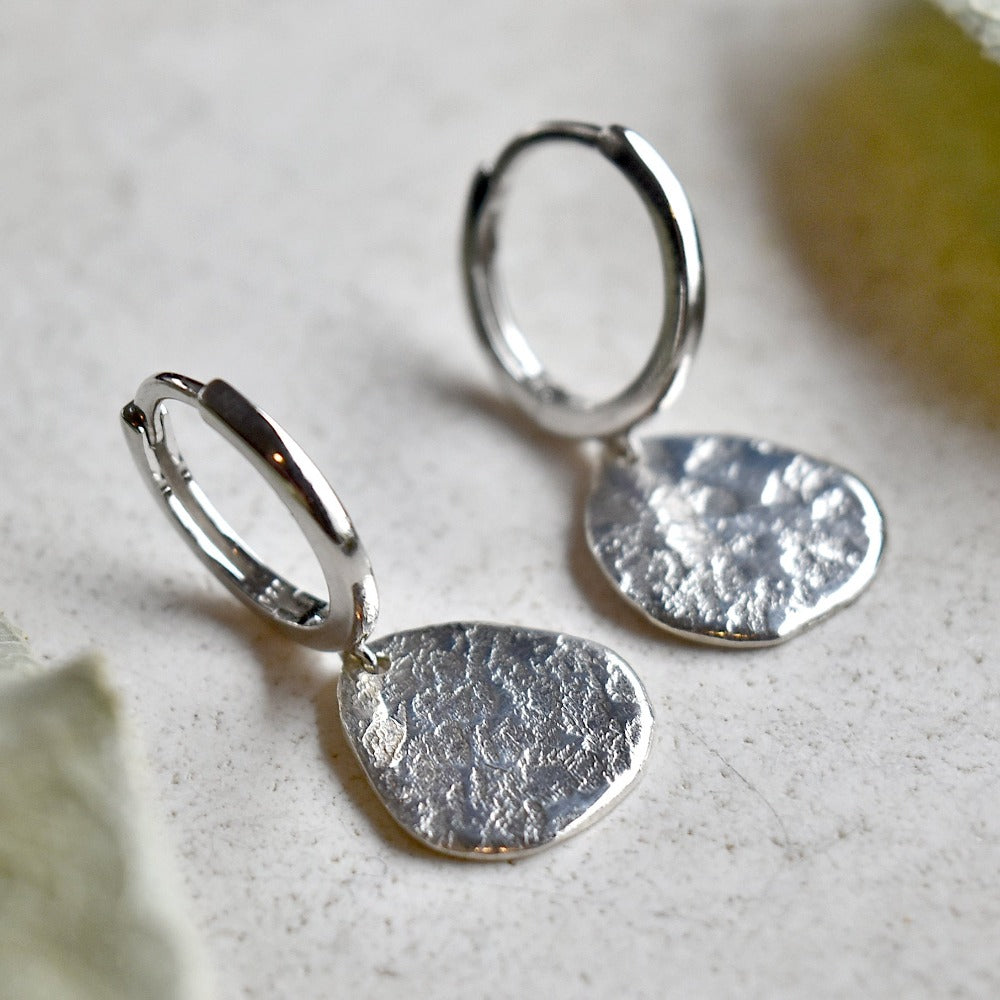Stylish Silver Huggie Hoop Earrings with Small Drop Charm - Perfect for Everyday Wear & Special Occasions