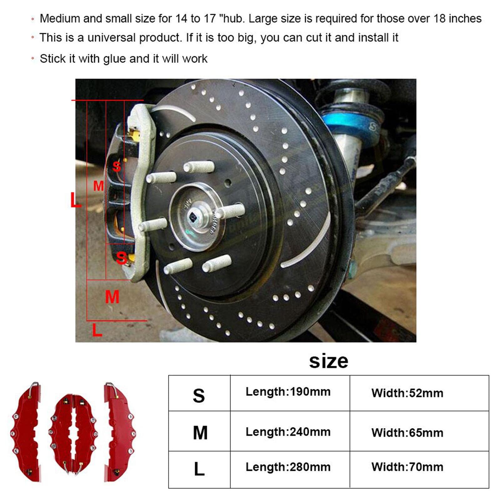 Universal Car Brake Caliper Cover Set - Front & Rear Wheel Hub Protector Guard for Enhanced Vehicle Aesthetics & Protection - Perfect for Car Enthusiasts & Auto Detailing