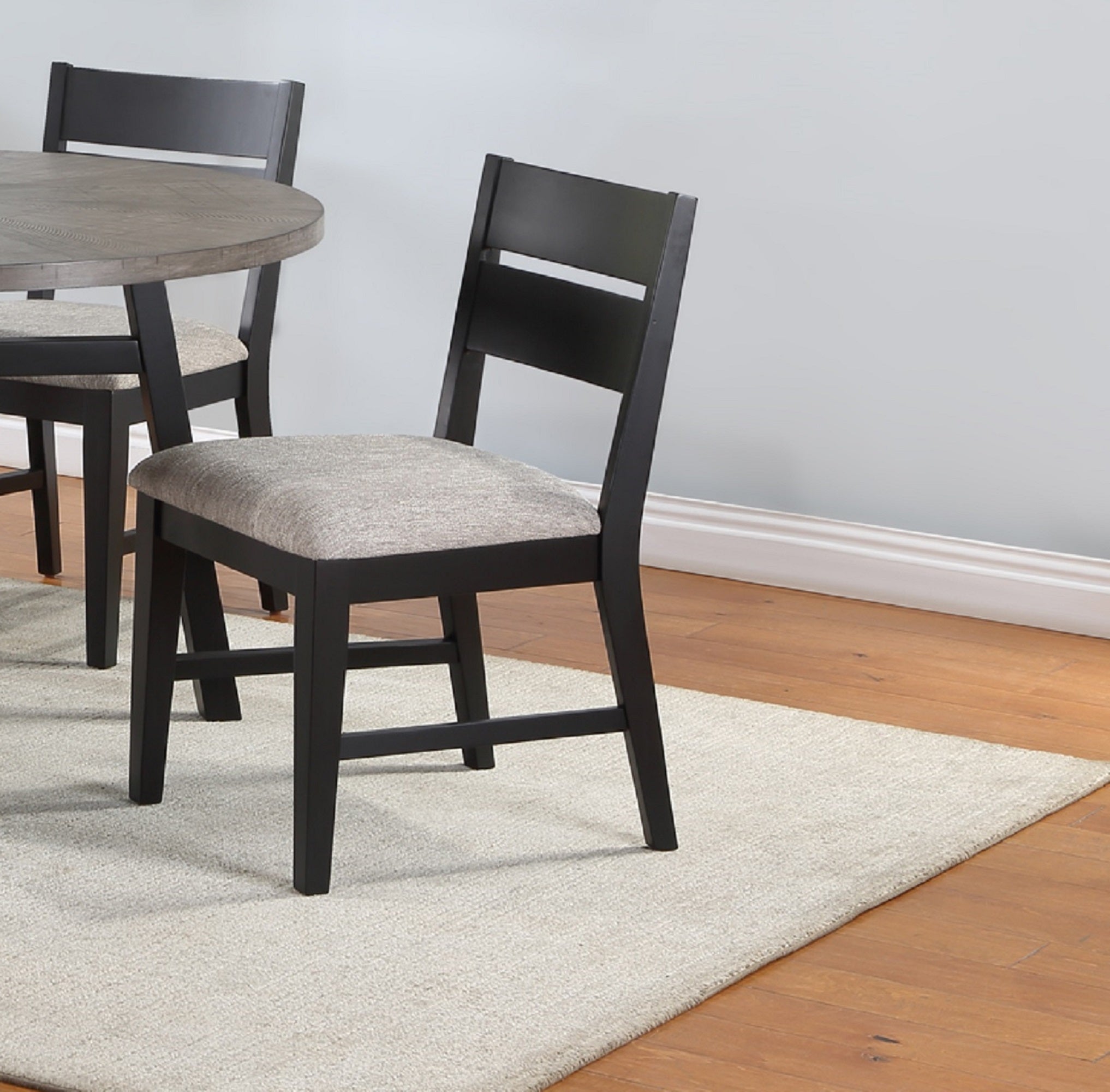 Modern 2-Piece Upholstered Dining Chairs with Ladder Back Design - Dark Wood Frame & Gray Fabric Seats - Perfect for Kitchen, Dining Room, or Breakfast Nook - Comfortable & Stylish Home Furniture Set