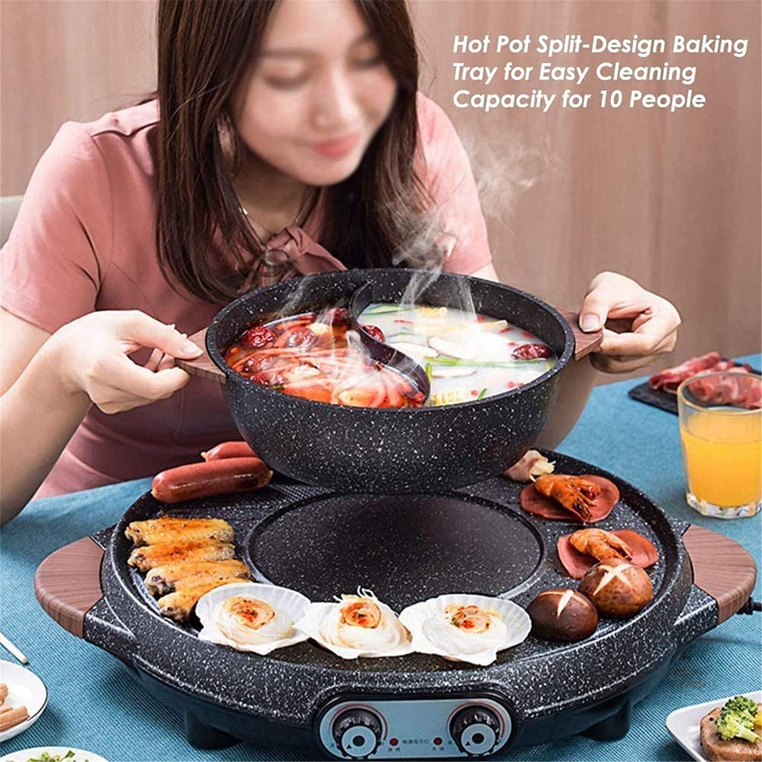 Electric BBQ Hot Pot & Shabu Grill - 2-in-1 Non-Stick Electric Pan for Indoor Cooking, Perfect for Family Gatherings & Asian Hot Pot Parties