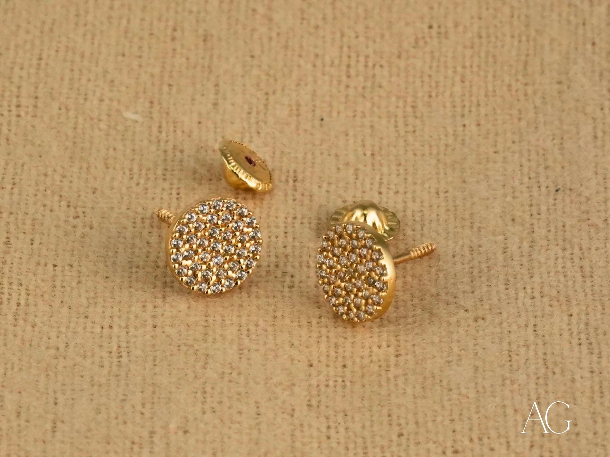18K Yellow Gold Plated CZ Stud Earrings for Women – Sparkling Cubic Zirconia Pave Earrings for Wedding, Party & Everyday Wear