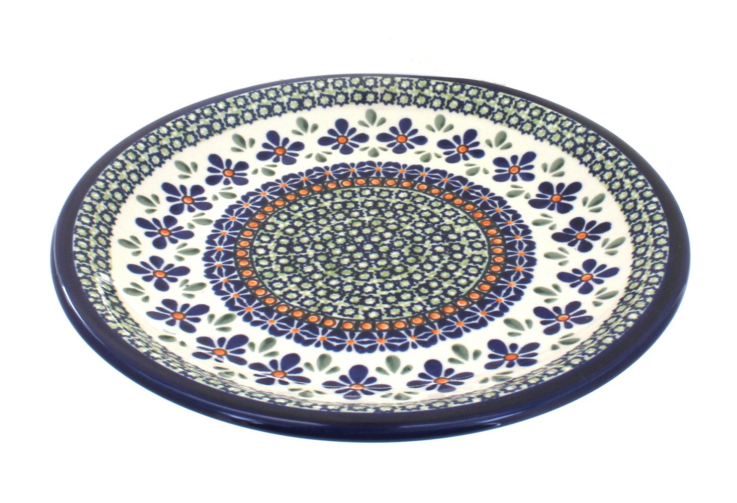 Handmade Blue Rose Polish Pottery Mosaic Flower Small Dinner Plate - Elegant Decorative Appetizer Plate for Dining, Wedding, Tea Party & Home Decor