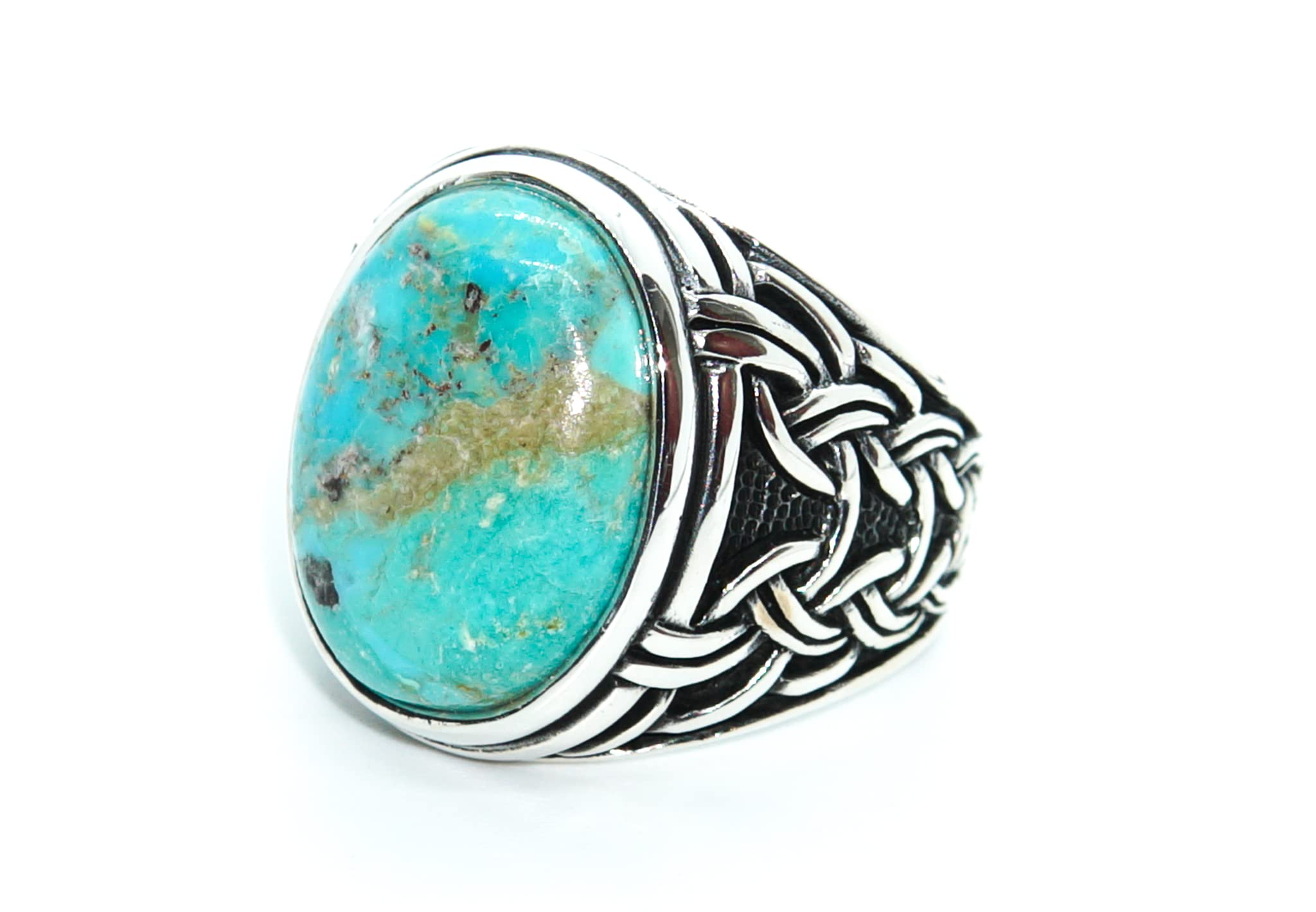 925 Sterling Silver Men's Ring with Natural Turquoise Stone - Handmade Jewelry Gift for Him - Perfect for Weddings, Anniversaries & Special Occasions