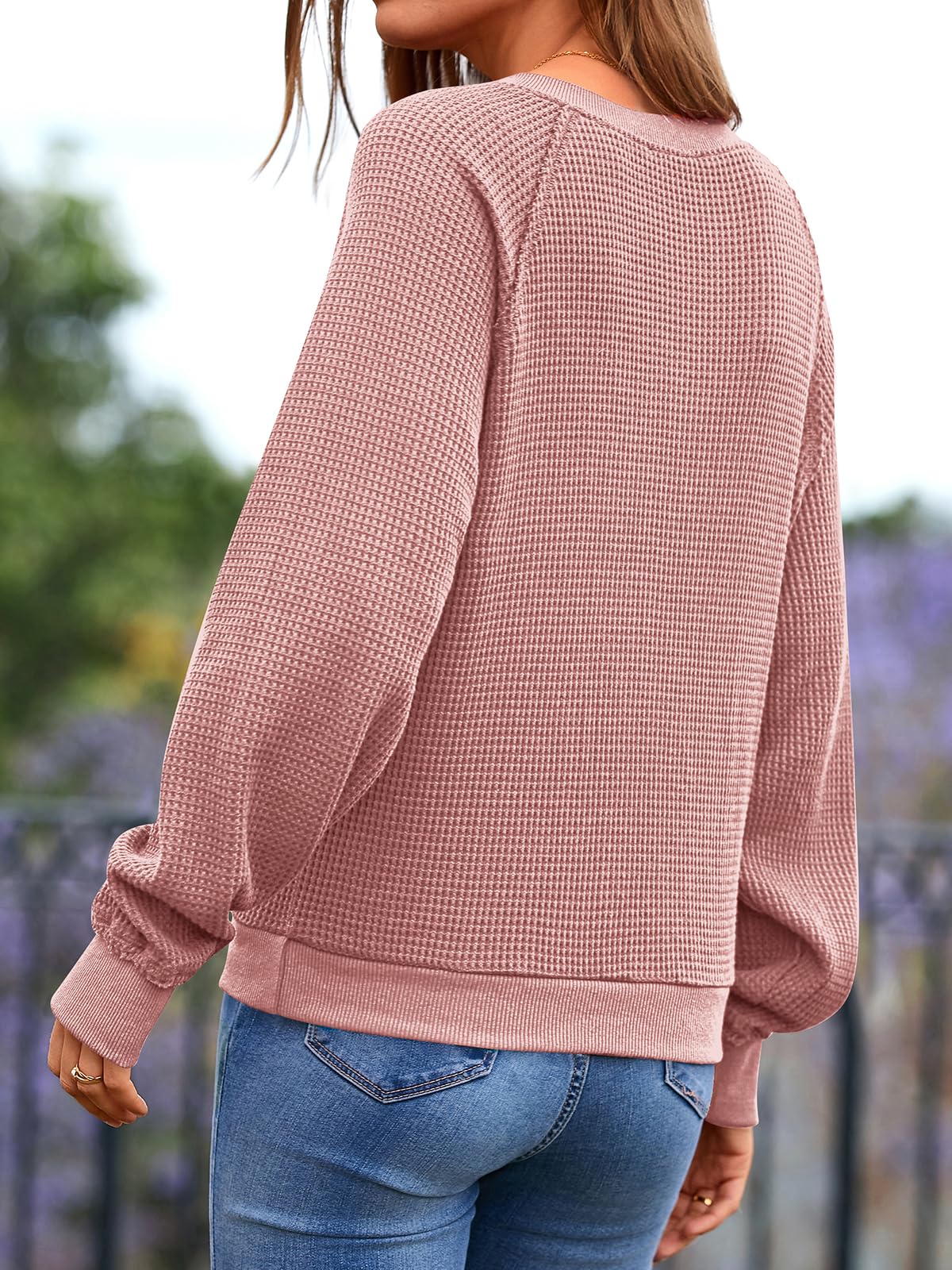 PRETTYGARDEN Women's Long Sleeve Waffle Knit Sweater - Fall Button Up Pullover V-Neck Loose Crop Top for Casual Outfits & Layering