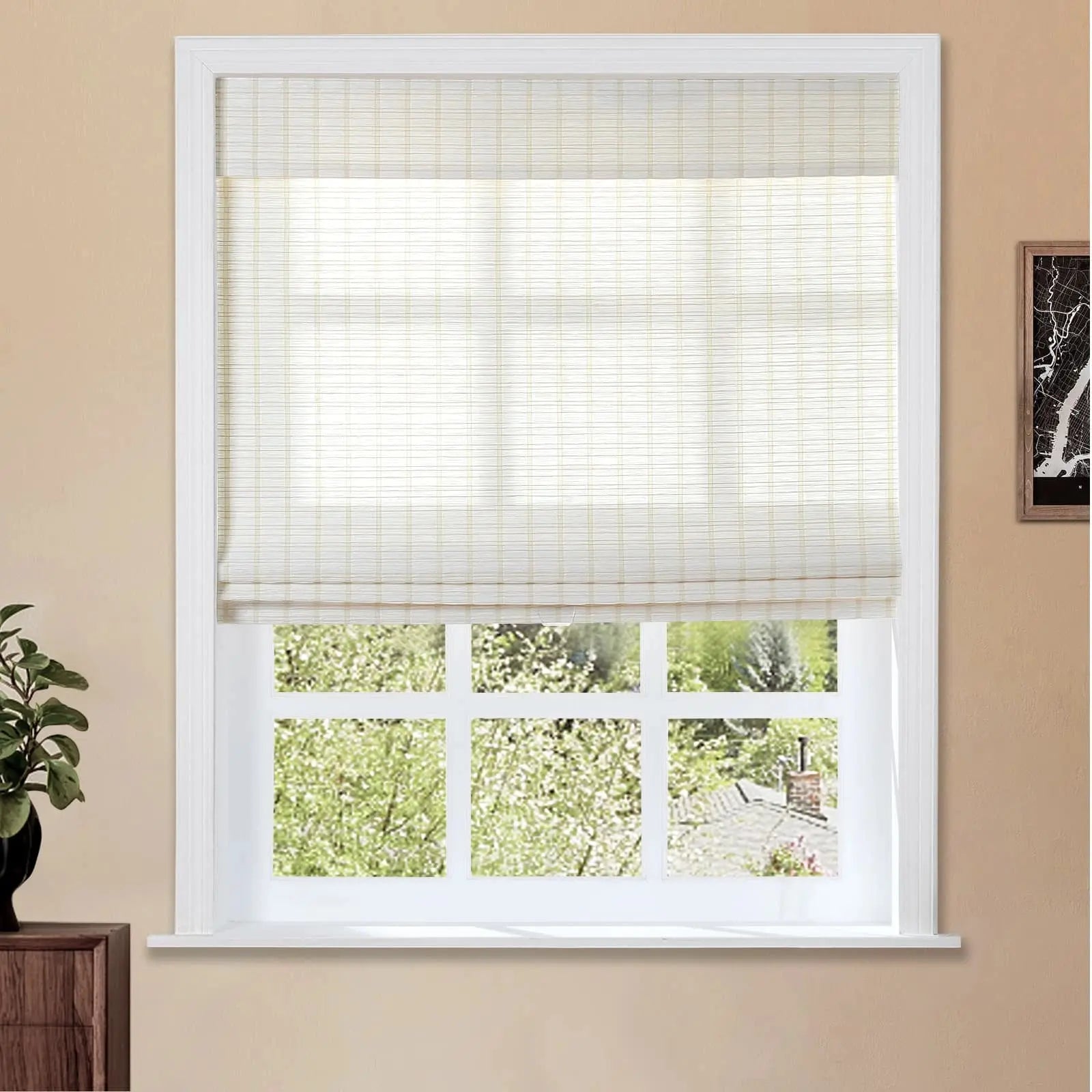 Natural Bamboo Woven Window Shade - Eco-Friendly Paper White Roller Blinds for Home & Office Privacy & Sun Protection