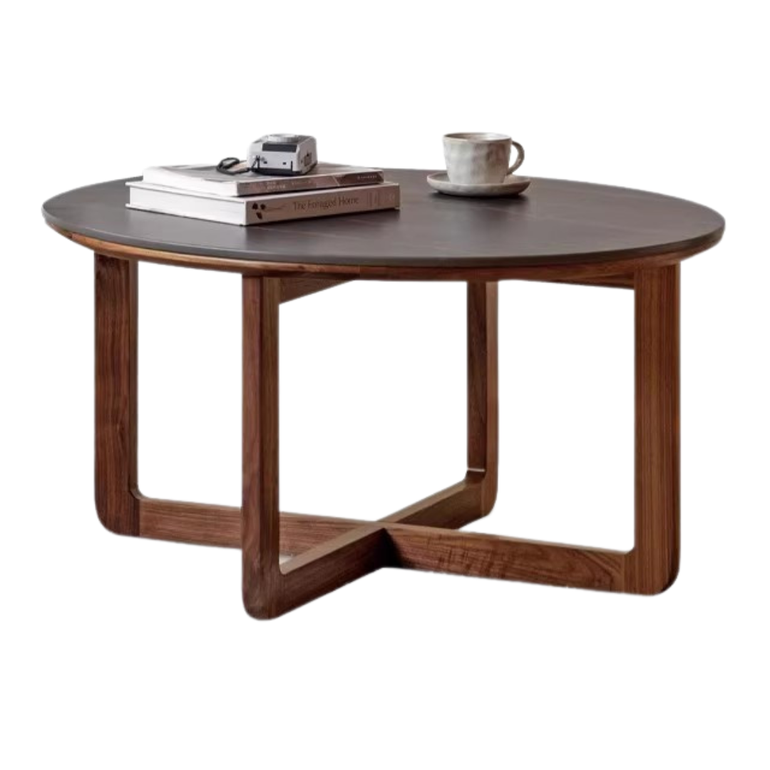 Solid Black Walnut Wood Coffee Table with Rock Surface - Rustic Modern Living Room Furniture for Home Decor